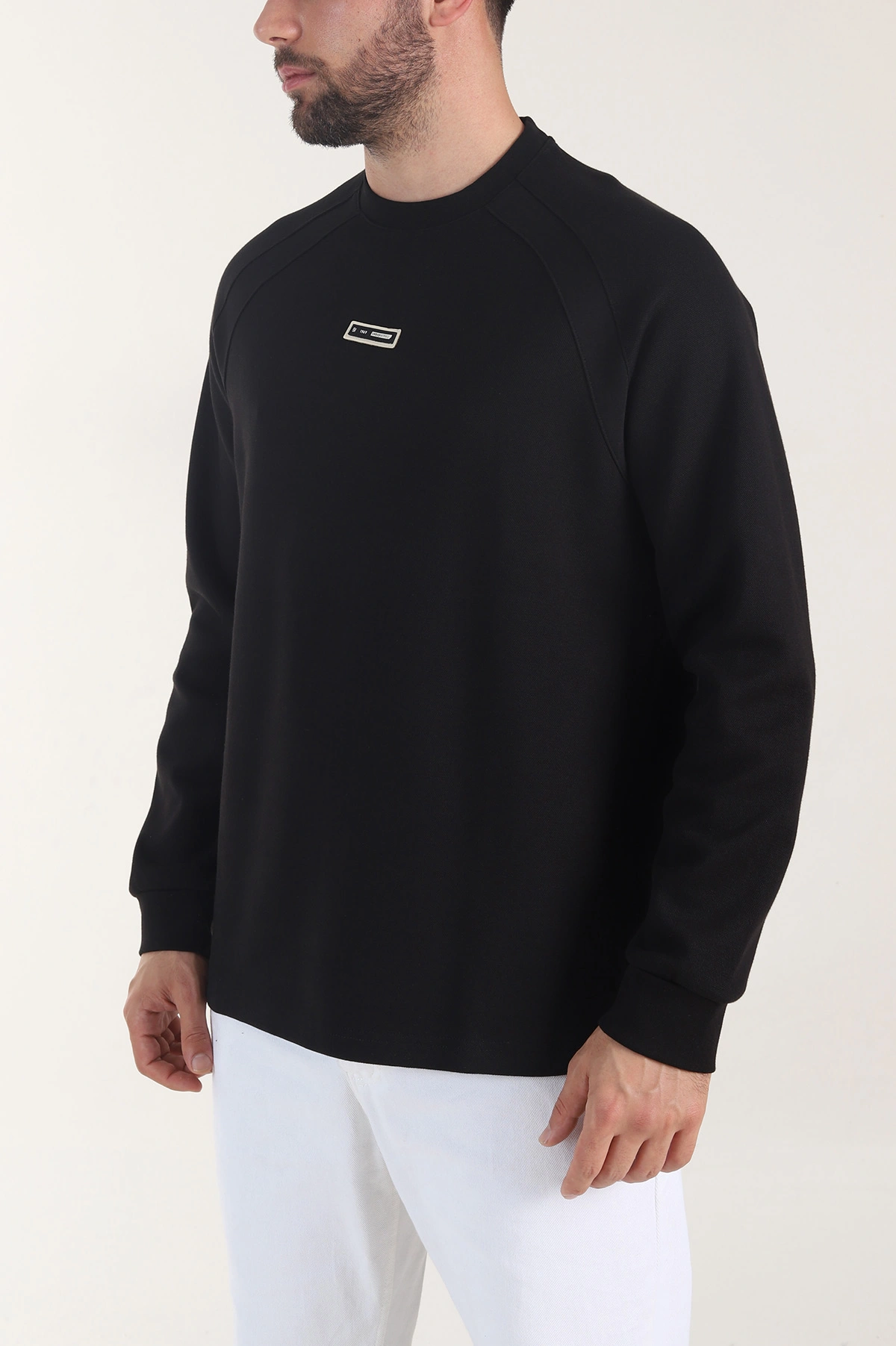 Siyah Bisiklet Yaka Erkek Sweatshirt 406589