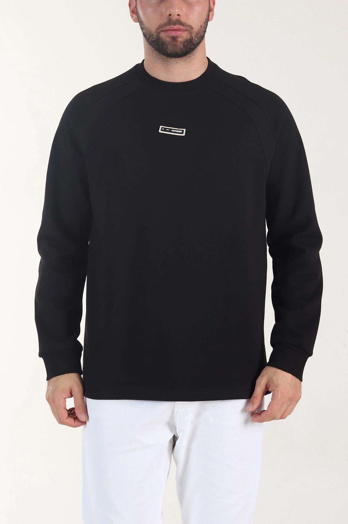 Siyah Bisiklet Yaka Erkek Sweatshirt 406589