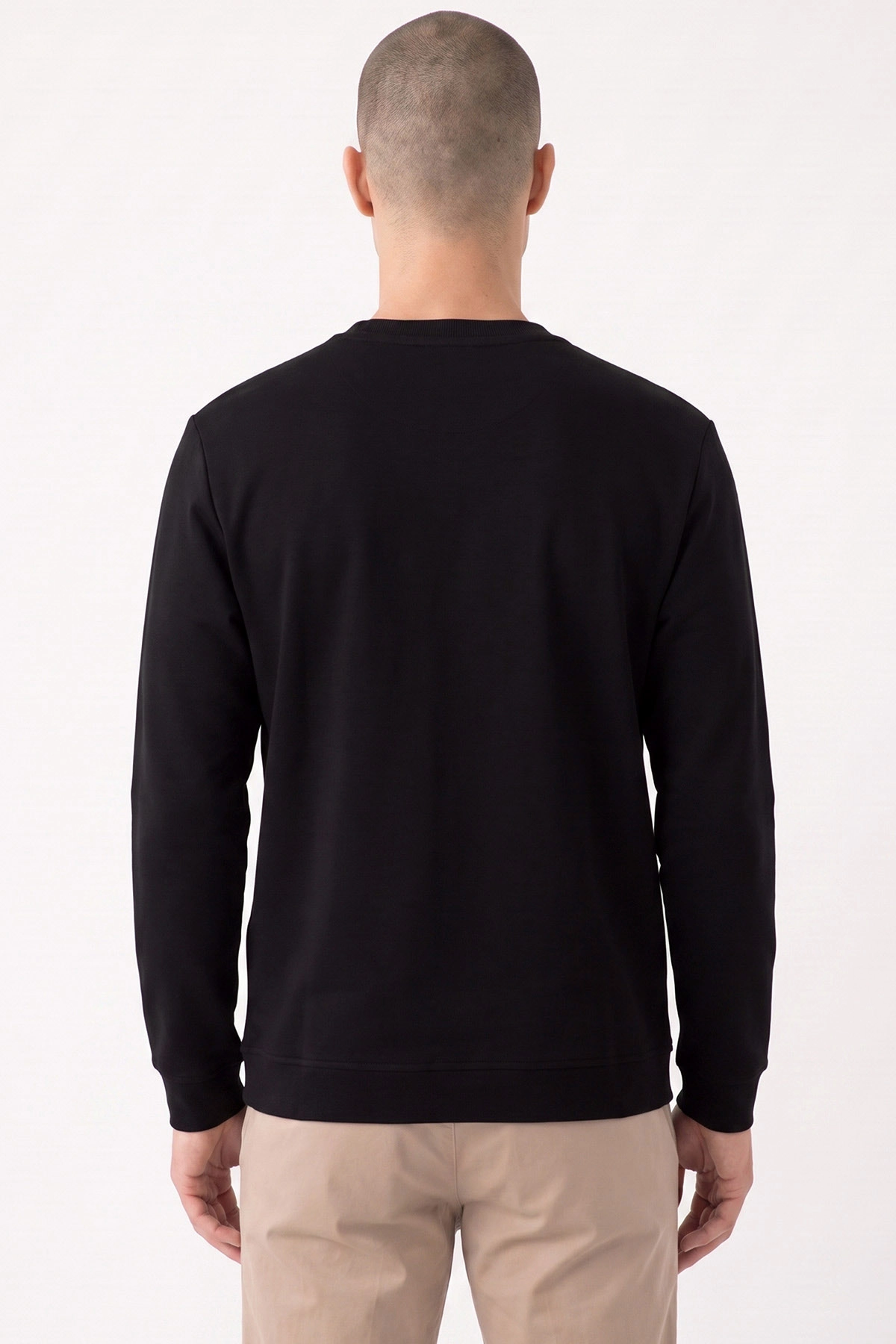Siyah Bisiklet Yaka Kabartma Detaylı Erkek Sweatshirt 482802