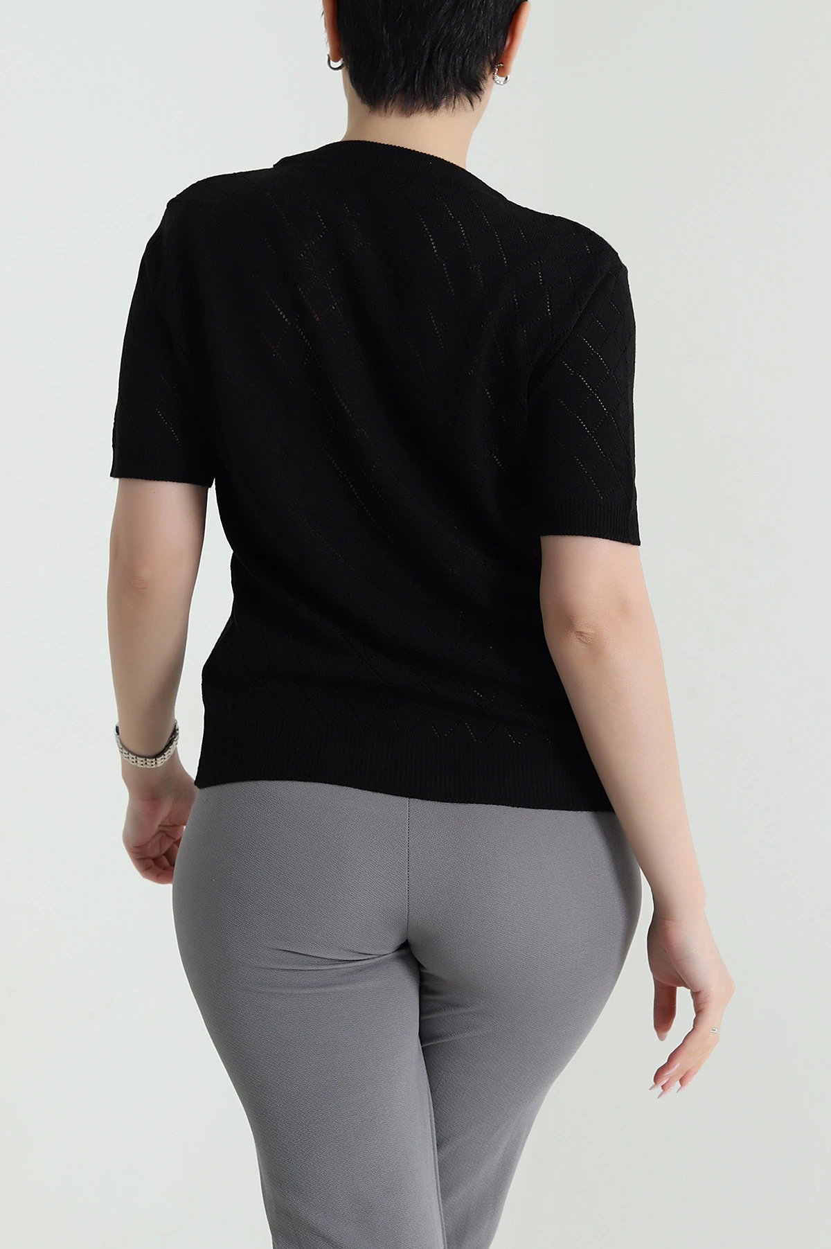 Siyah Bisiklet Yaka Kadın Triko Bluz 460961