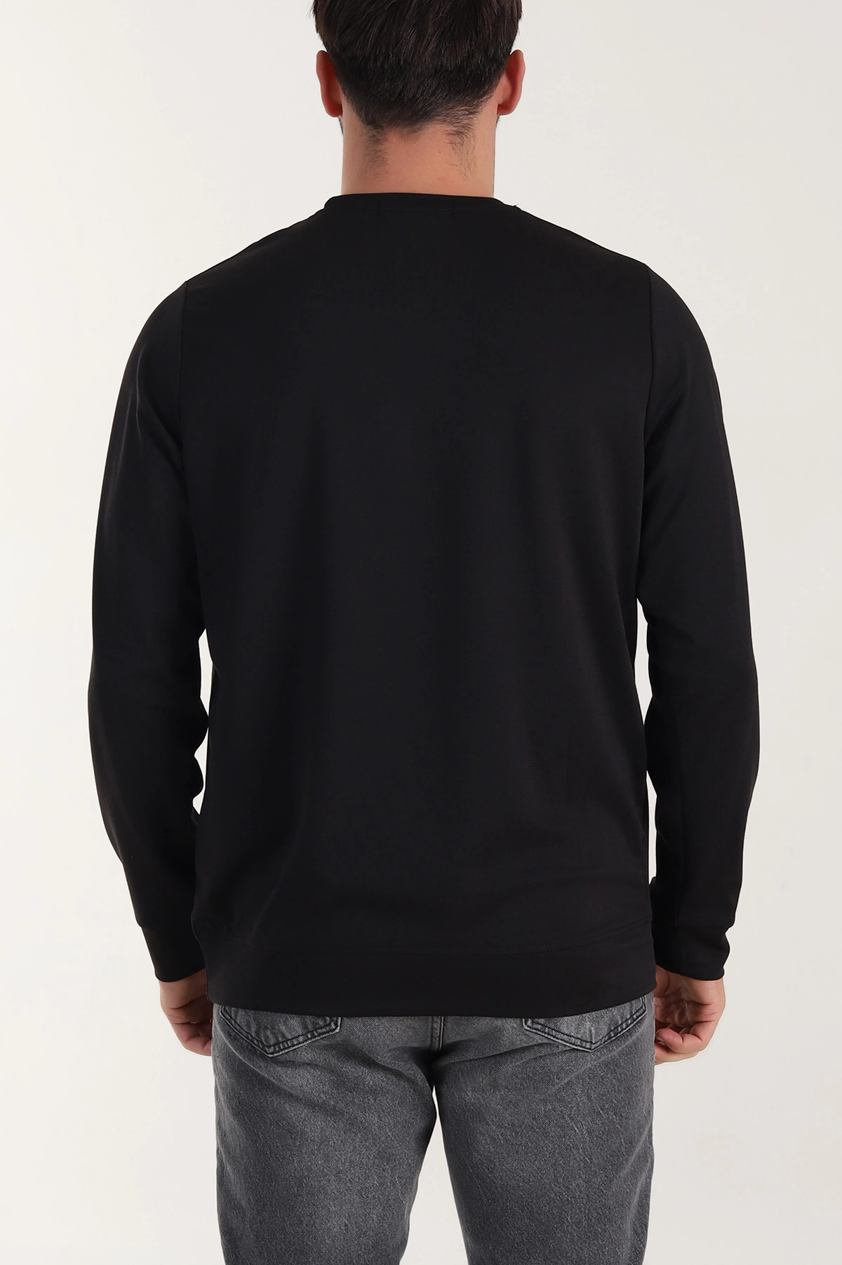 Siyah Bisiklet Yaka Likralı Erkek Sweatshirt 410578