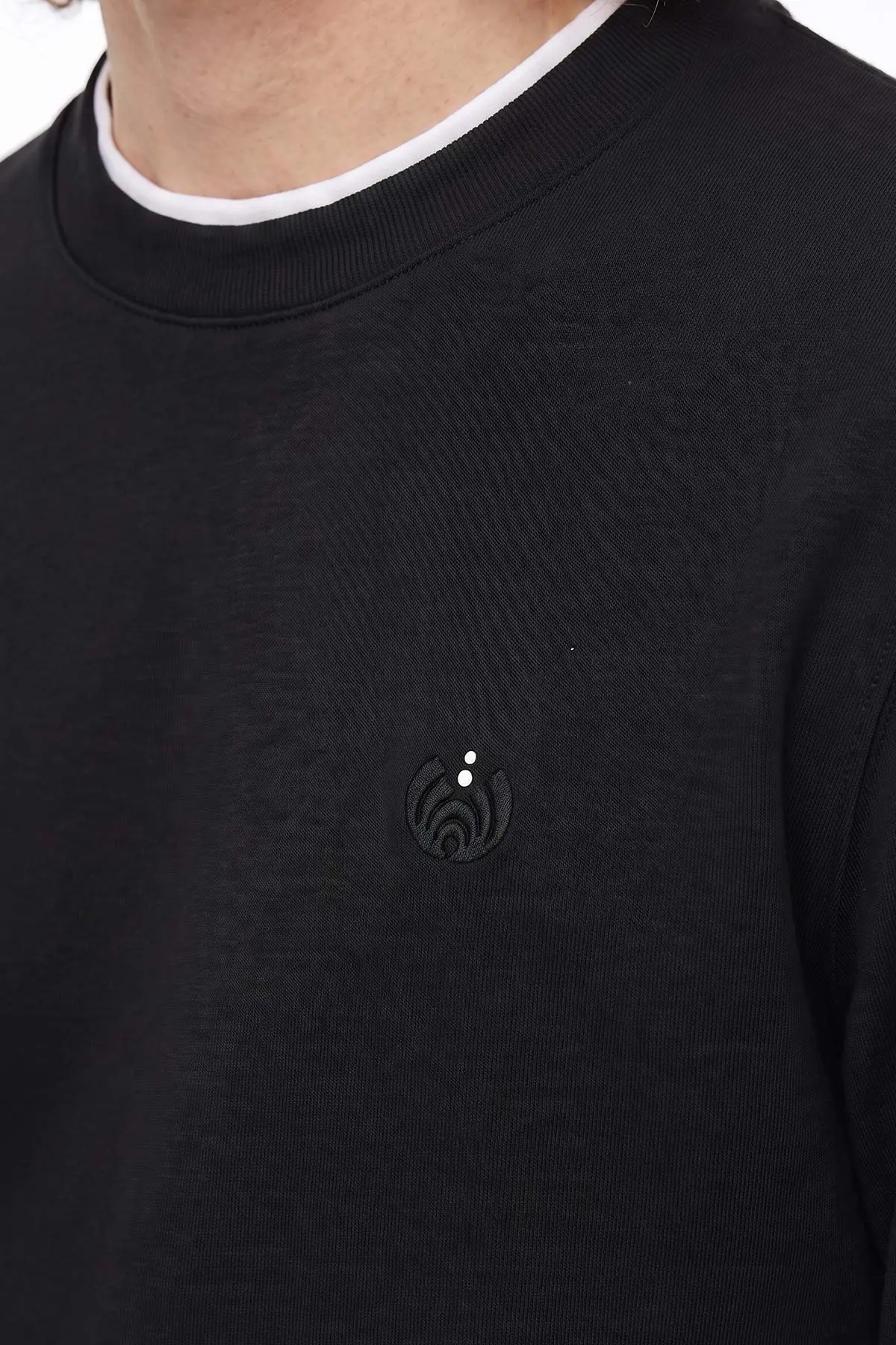 Siyah Bisiklet Yaka Nakış Detay Erkek Sweatshirt 492007