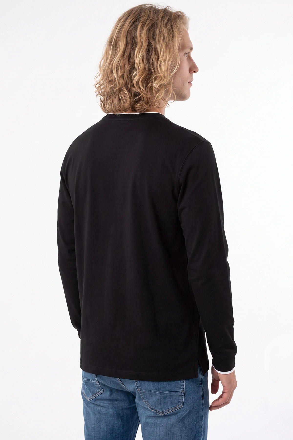 Siyah Bisiklet Yaka Nakış Detay Erkek Sweatshirt 492007