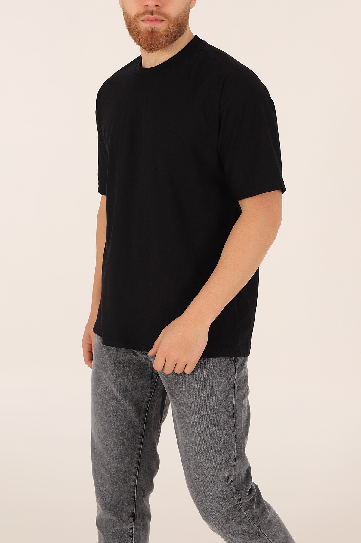 Siyah Bisiklet Yaka Oversize Erkek Tişört 169579