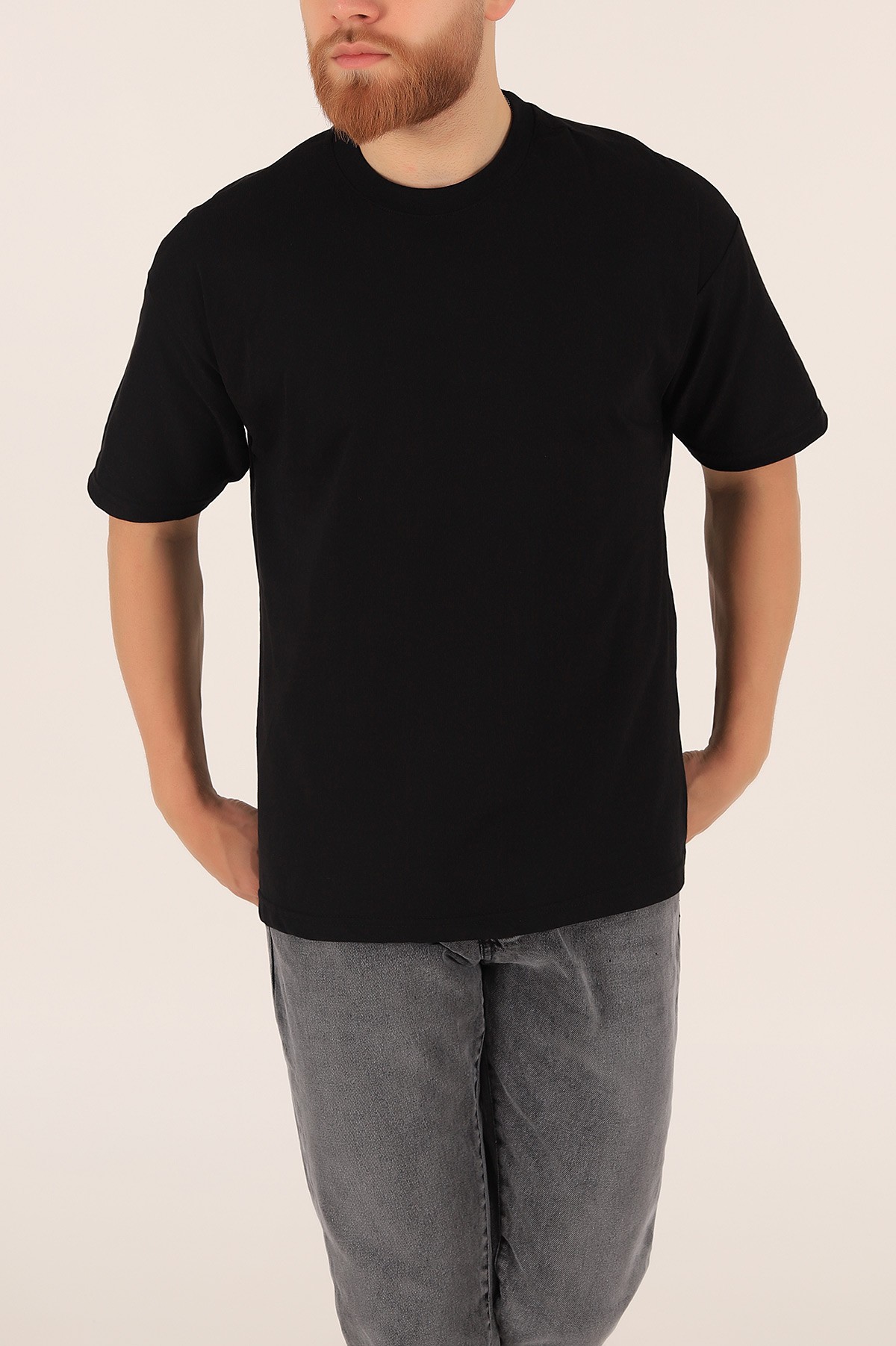 Siyah Bisiklet Yaka Oversize Erkek Tişört 169579