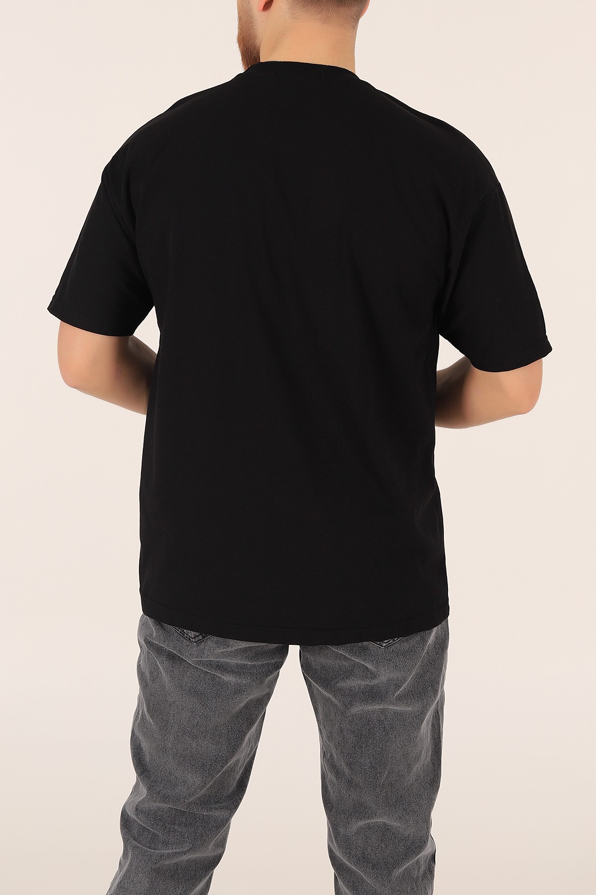 Siyah Bisiklet Yaka Oversize Erkek Tişört 169579