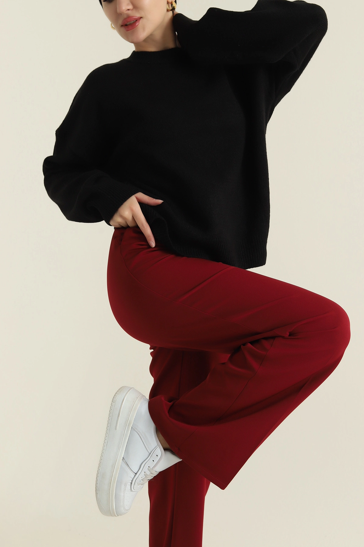 Siyah Bisiklet Yaka Oversize Kadın Triko Kazak 421234