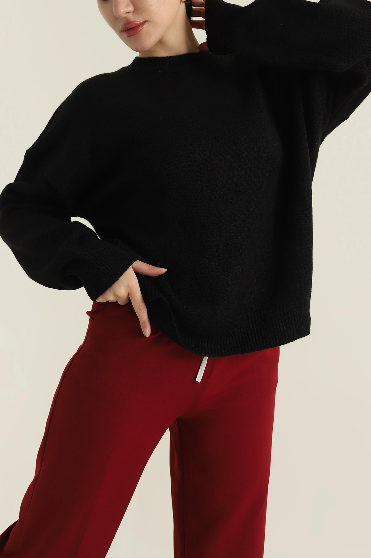 Siyah Bisiklet Yaka Oversize Kadın Triko Kazak 421234
