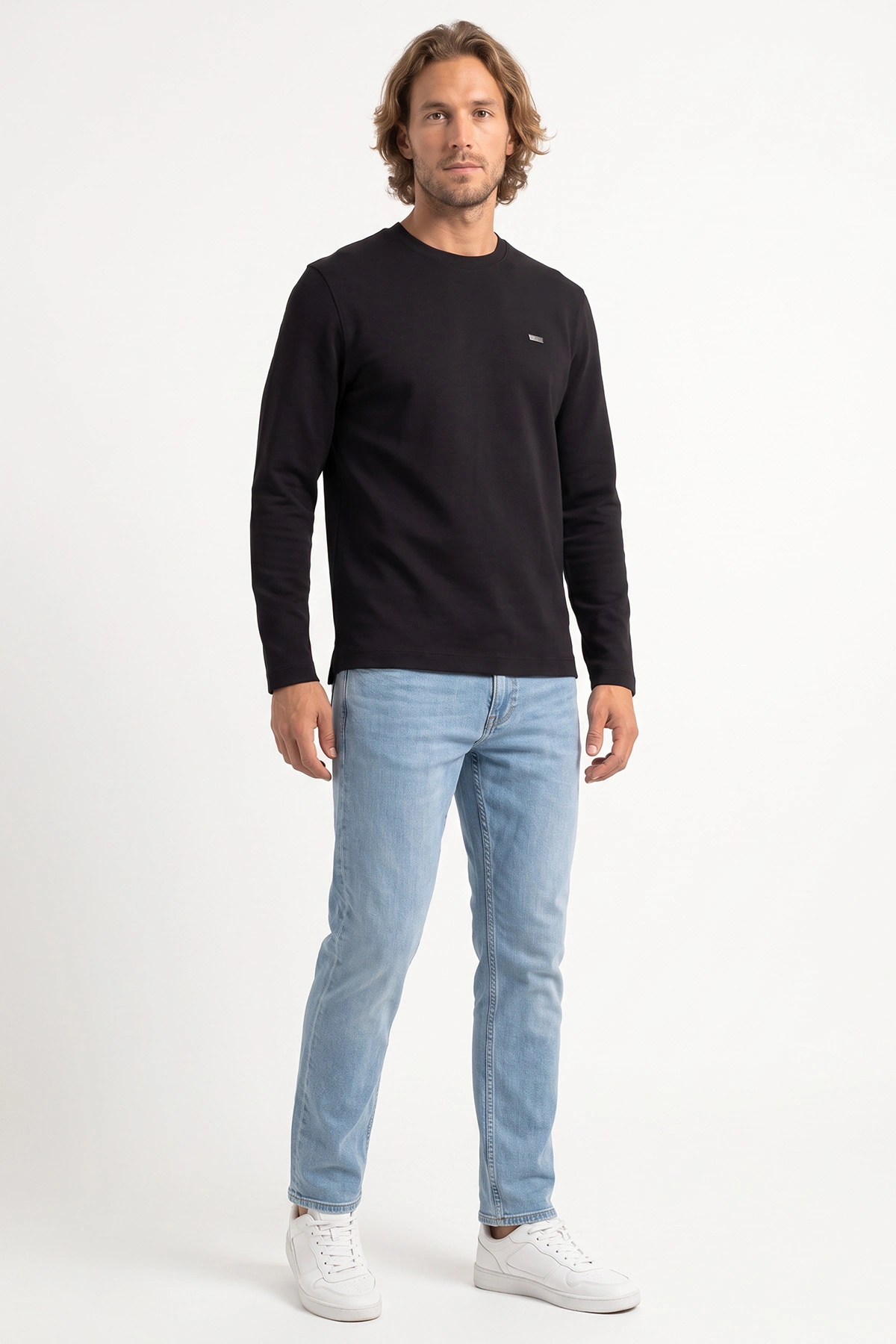 Siyah Bisiklet Yaka Sırt Detay Erkek Sweatshirt 492023