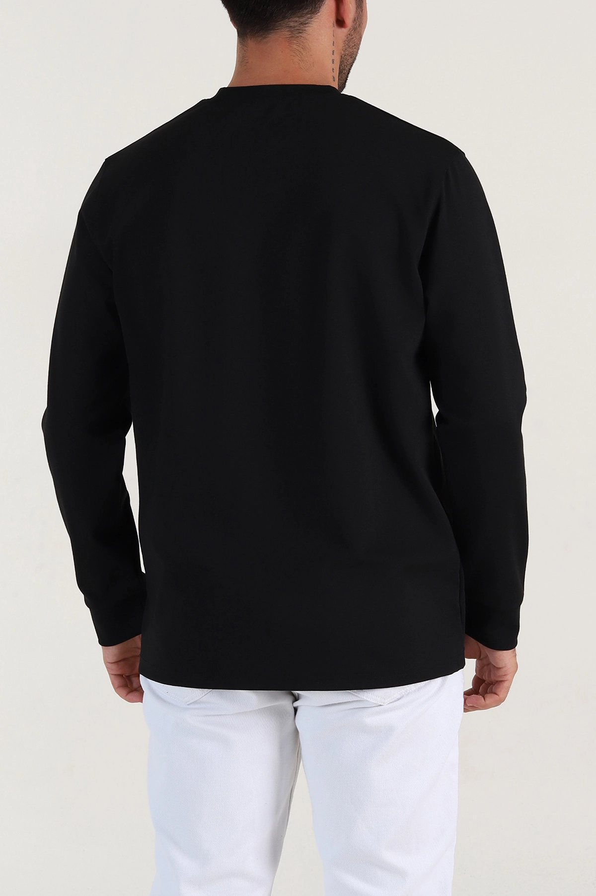 Siyah Bisiklet Yaka Uzun Kollu Erkek Sweatshirt 396899