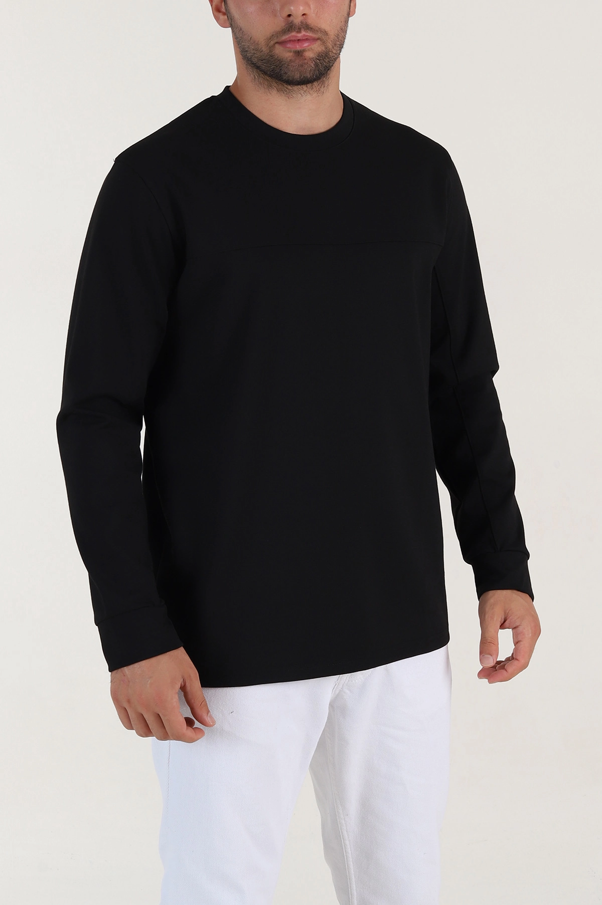 Siyah Bisiklet Yaka Uzun Kollu Erkek Sweatshirt 396899
