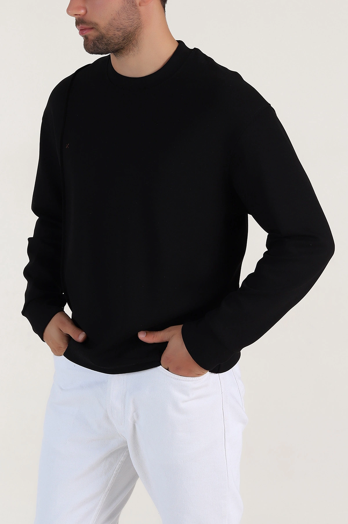 Siyah Bisiklet Yaka Uzun Kollu Erkek Sweatshirt 396968