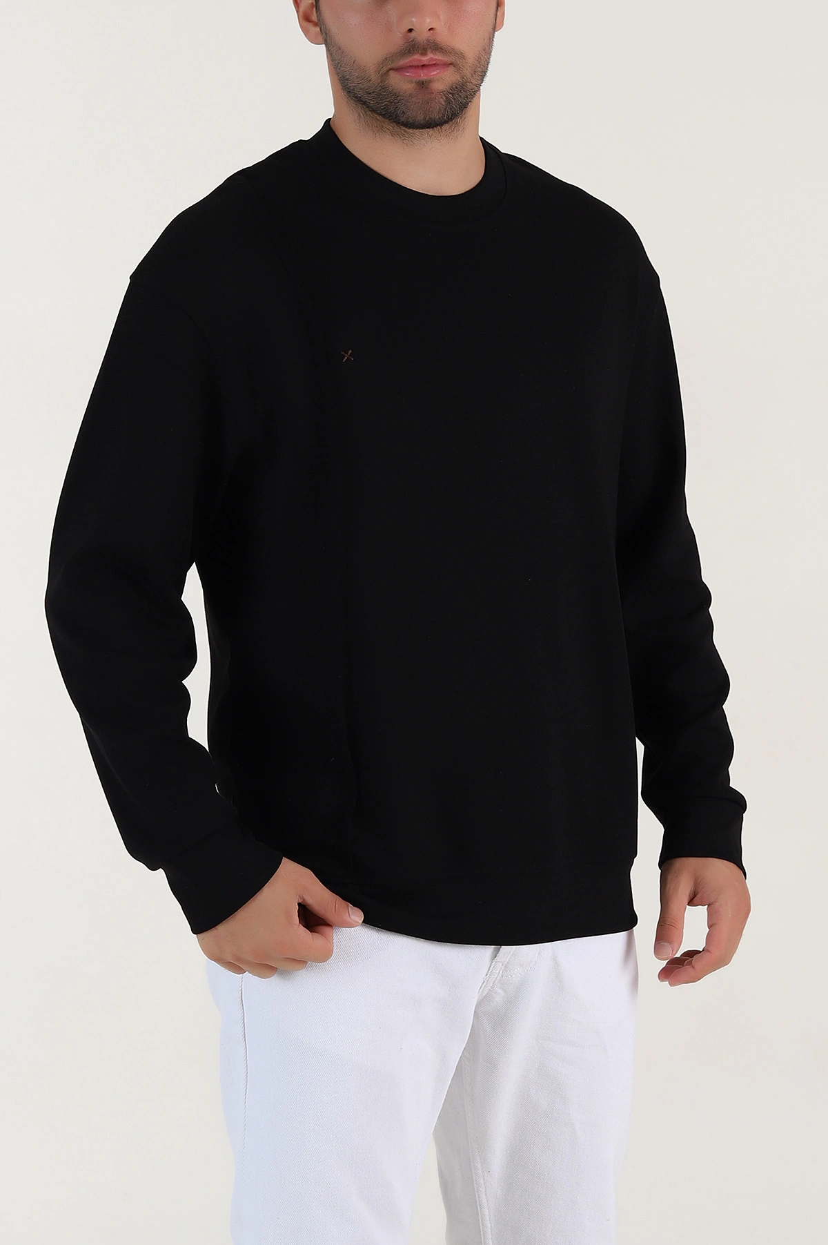 Siyah Bisiklet Yaka Uzun Kollu Erkek Sweatshirt 396968