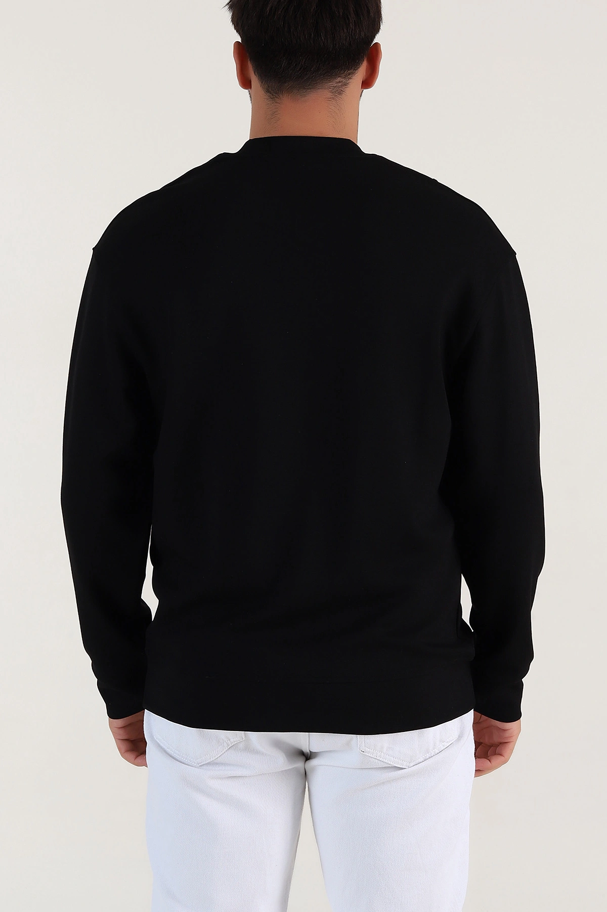 Siyah Bisiklet Yaka Uzun Kollu Erkek Sweatshirt 396968