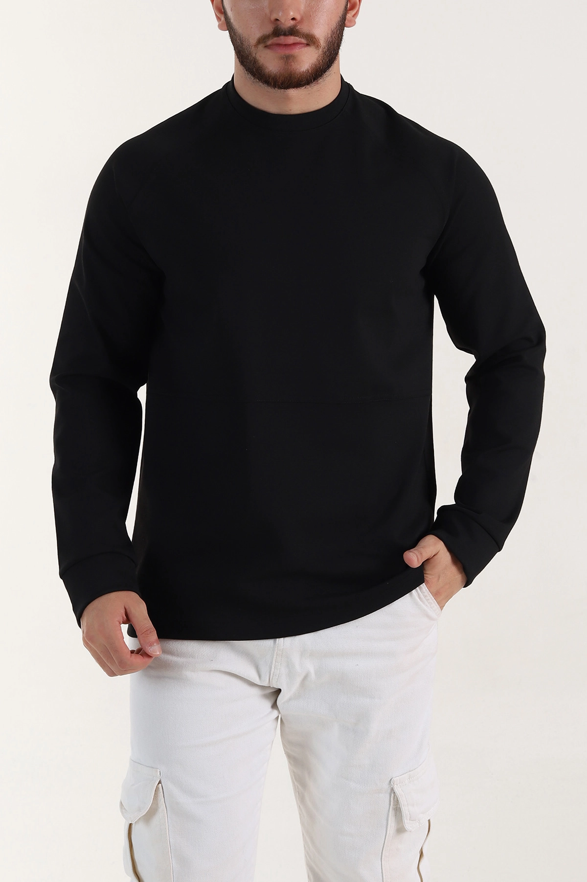 Siyah Bisiklet Yaka Uzun Kollu Erkek Sweatshirt 396979