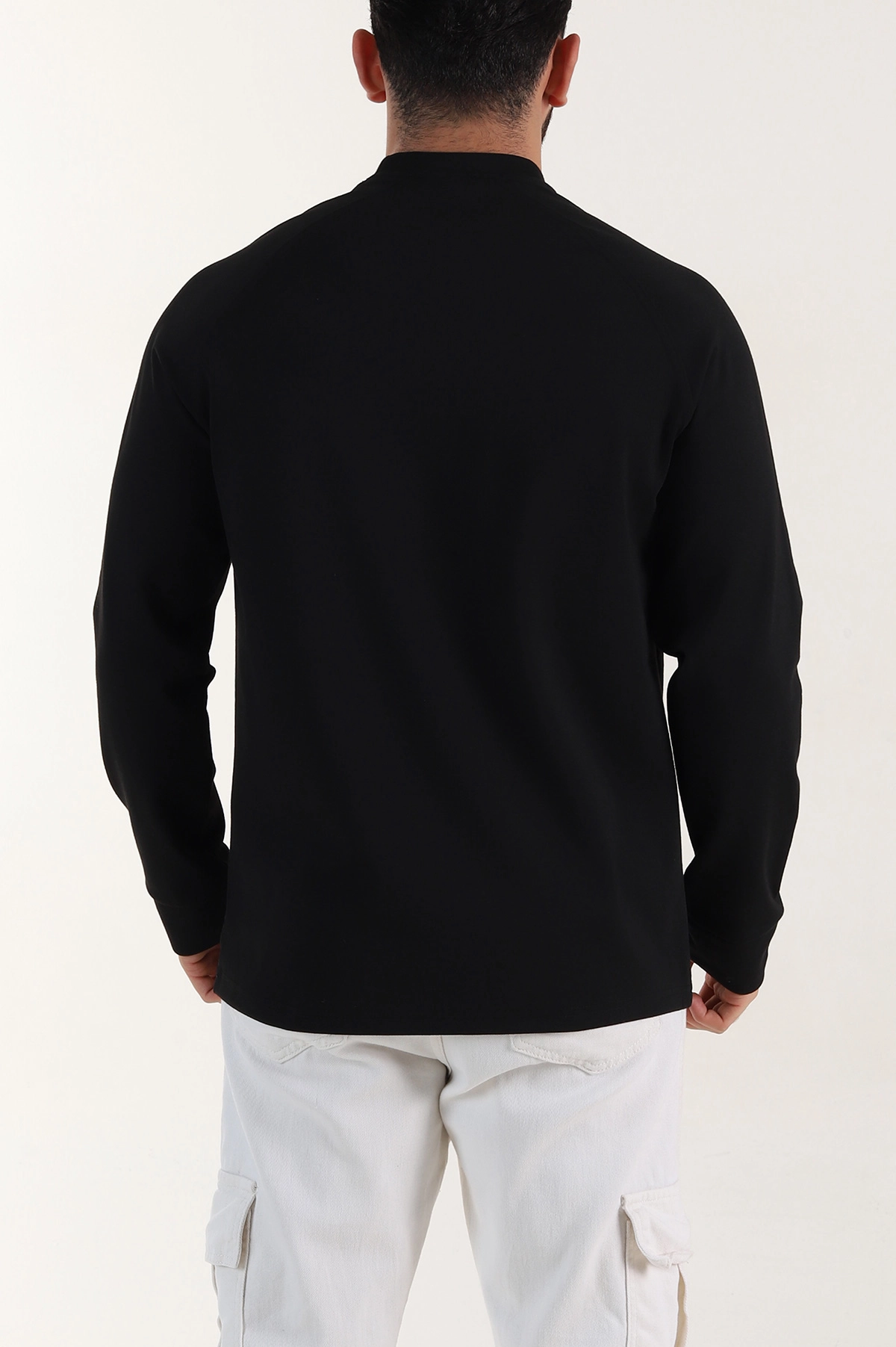 Siyah Bisiklet Yaka Uzun Kollu Erkek Sweatshirt 396979