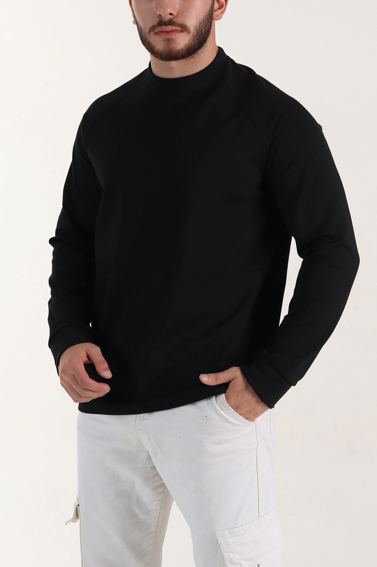 Siyah Bisiklet Yaka Uzun Kollu Erkek Sweatshirt 396979