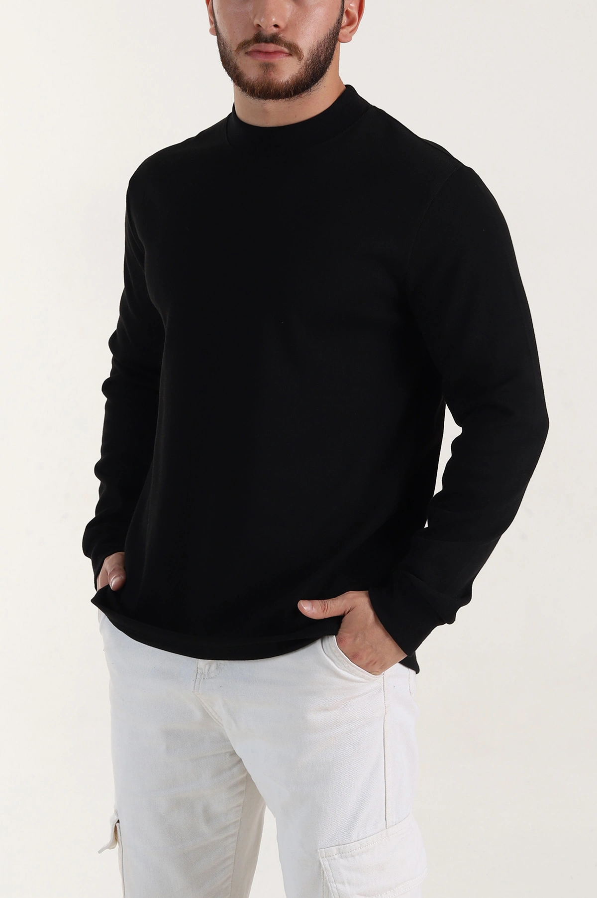 Siyah Regular Fit Yarım Balıkçı Yaka Uzun Kollu Erkek Sweatshirt 397042