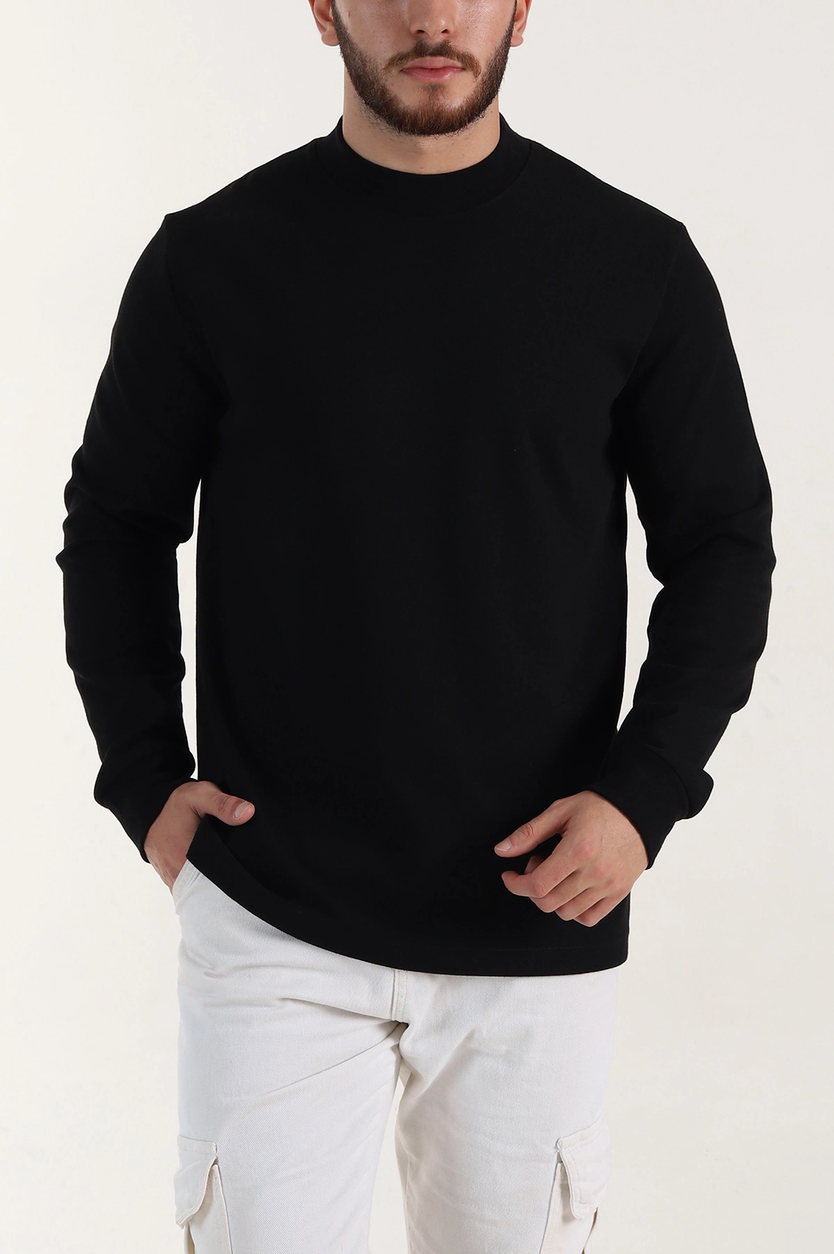 Siyah Regular Fit Yarım Balıkçı Yaka Uzun Kollu Erkek Sweatshirt 397042