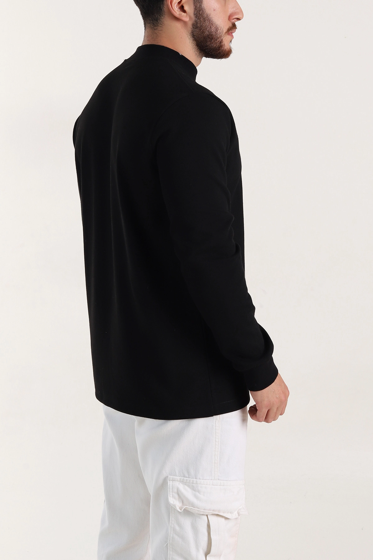 Siyah Regular Fit Yarım Balıkçı Yaka Uzun Kollu Erkek Sweatshirt 397042