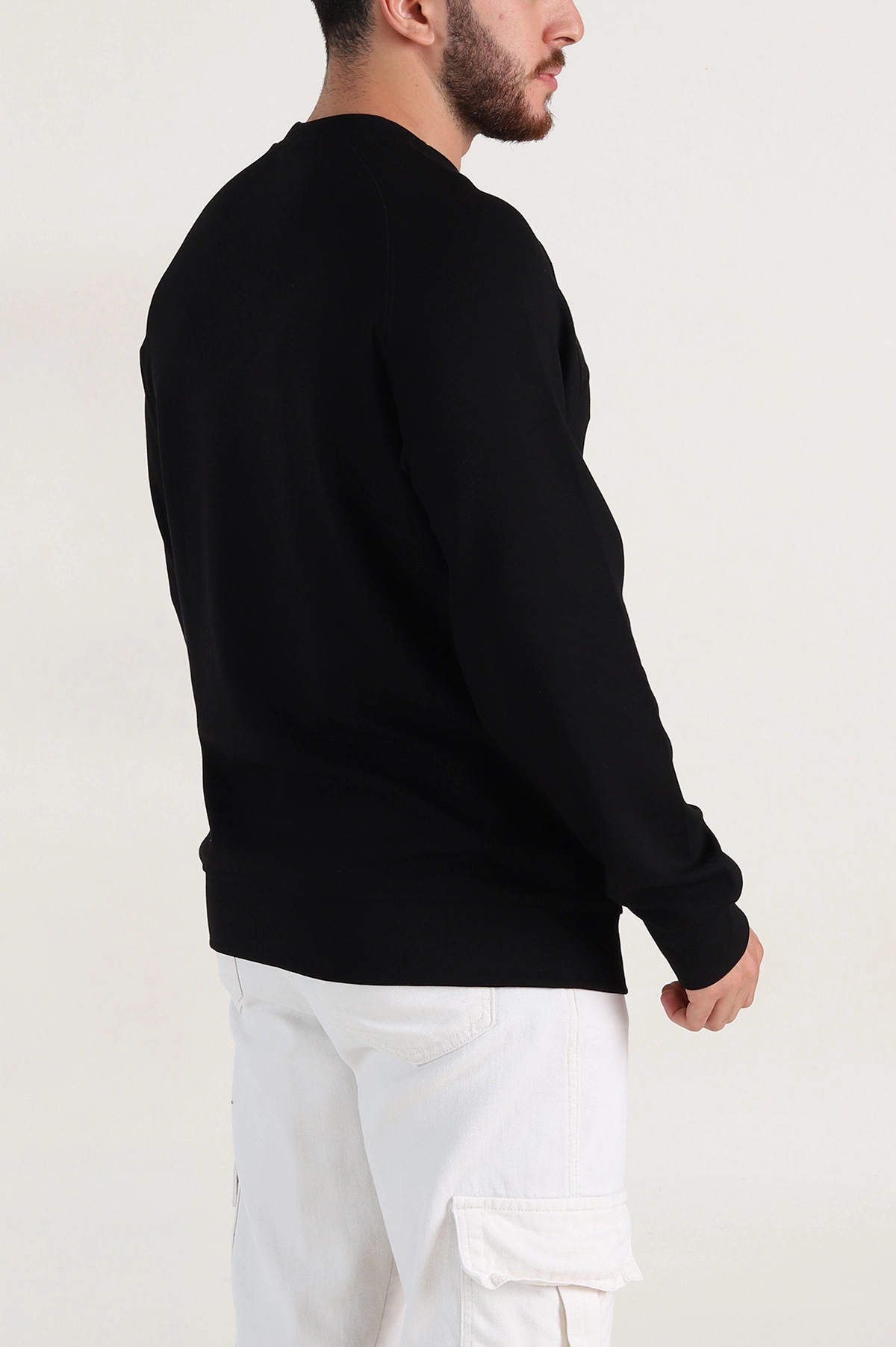 Siyah Bisiklet Yaka Yazı Detaylı Erkek Sweatshirt 396241