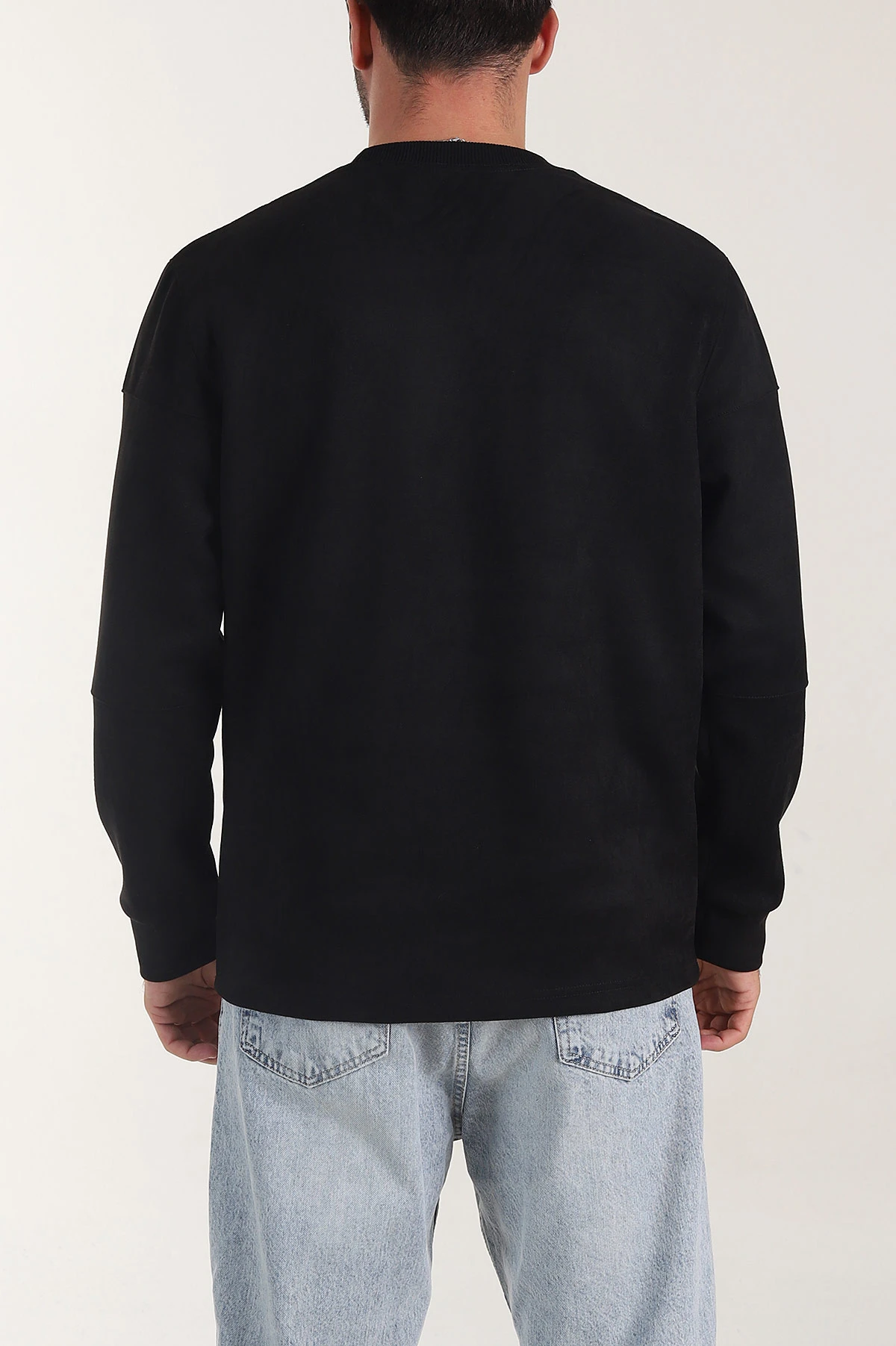 Siyah Bisiklet Yaka Yazı Detaylı Erkek Sweatshirt 404792