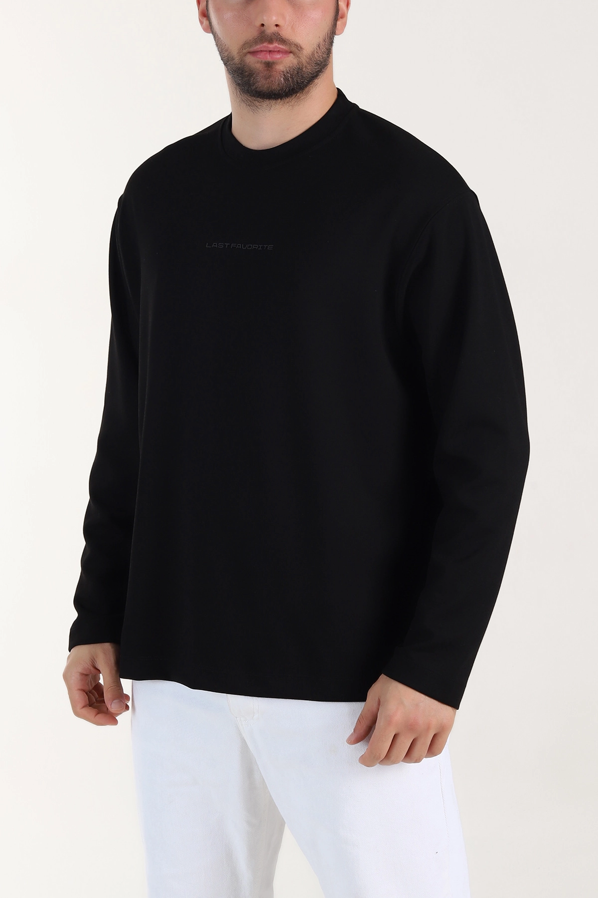 Siyah Bisiklet Yaka Yazı Detaylı Erkek Sweatshirt 409092