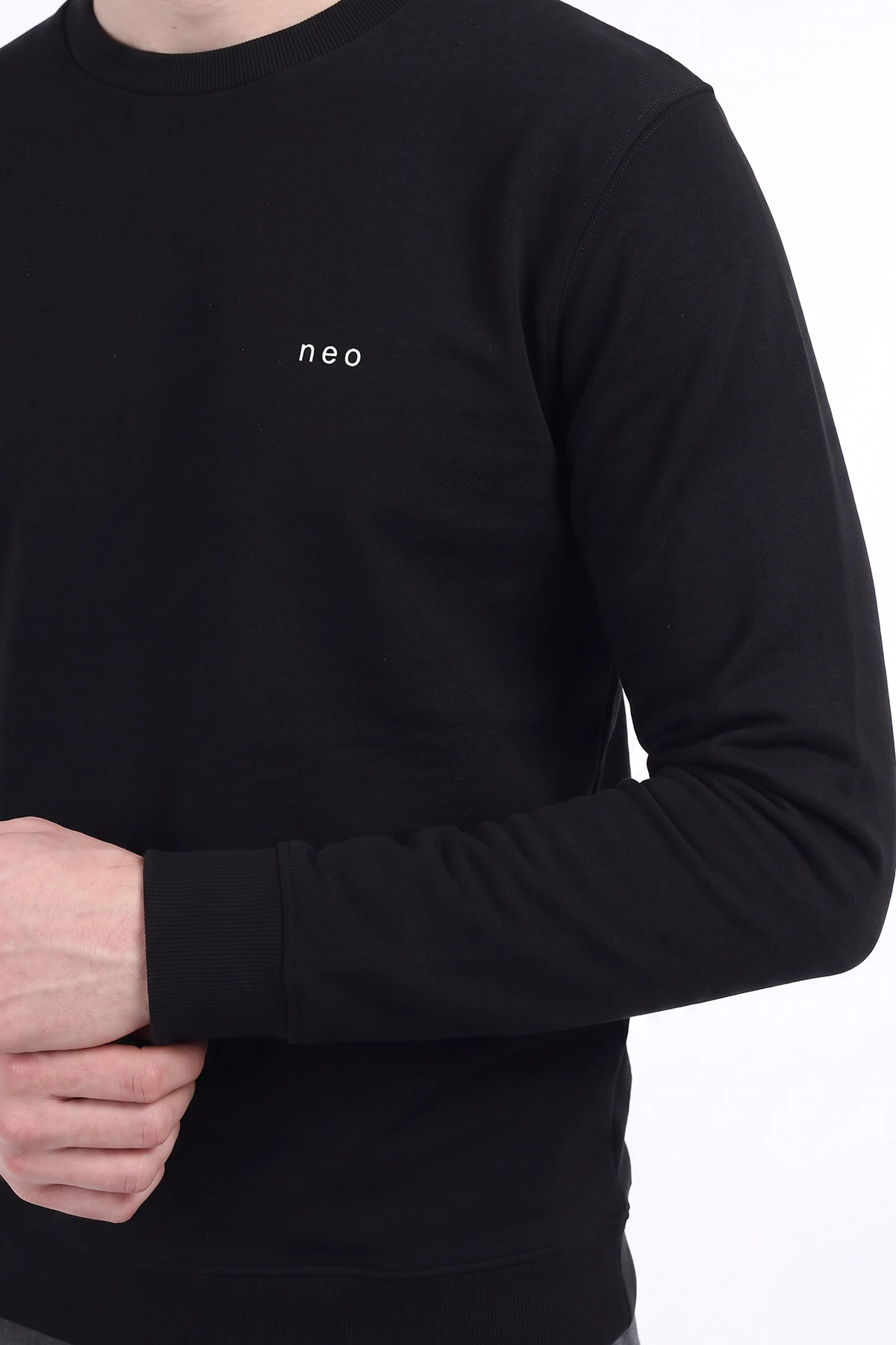 Siyah Bisiklet Yaka Yazı Detaylı Erkek Sweatshirt 492042