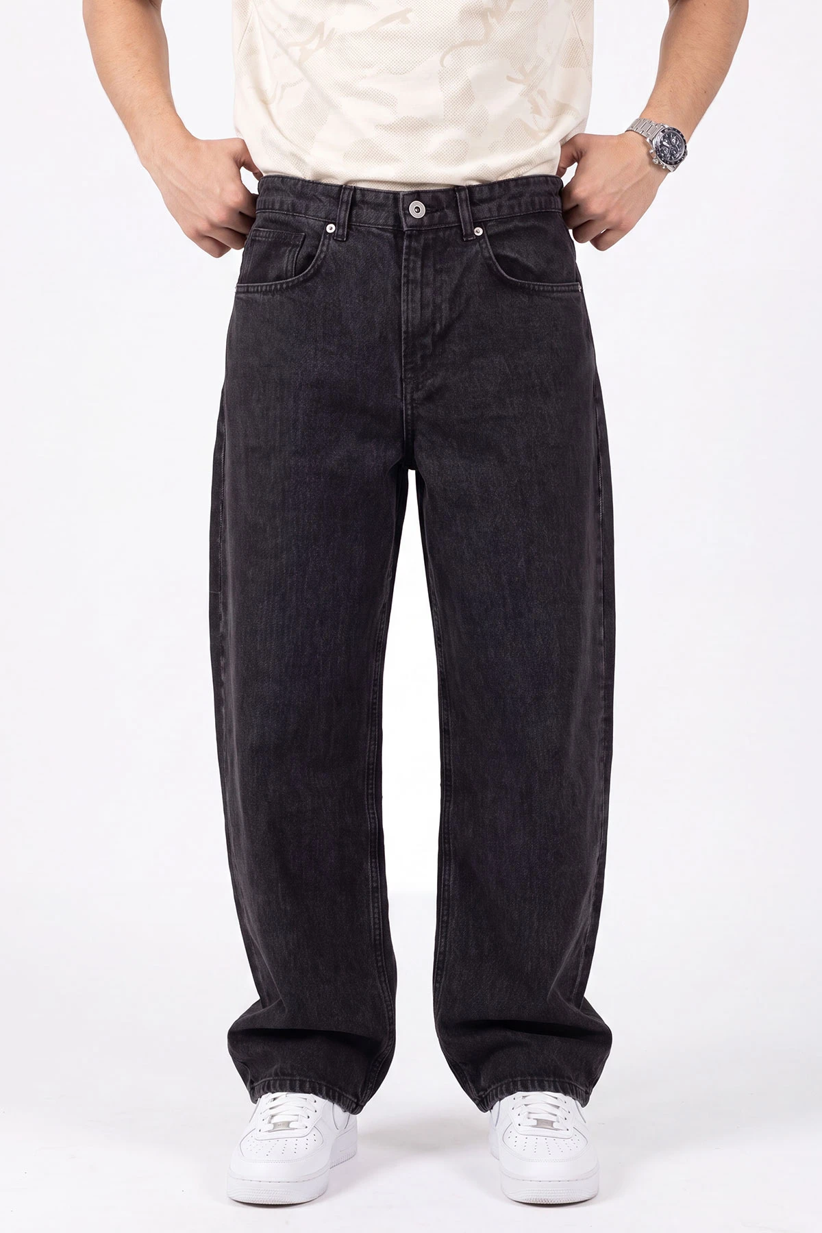 Siyah Bol Paça Baggy Erkek Kot Pantolon 472179