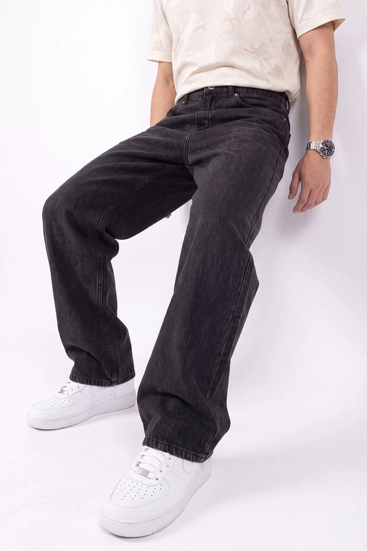 Siyah Bol Paça Baggy Erkek Kot Pantolon 472179