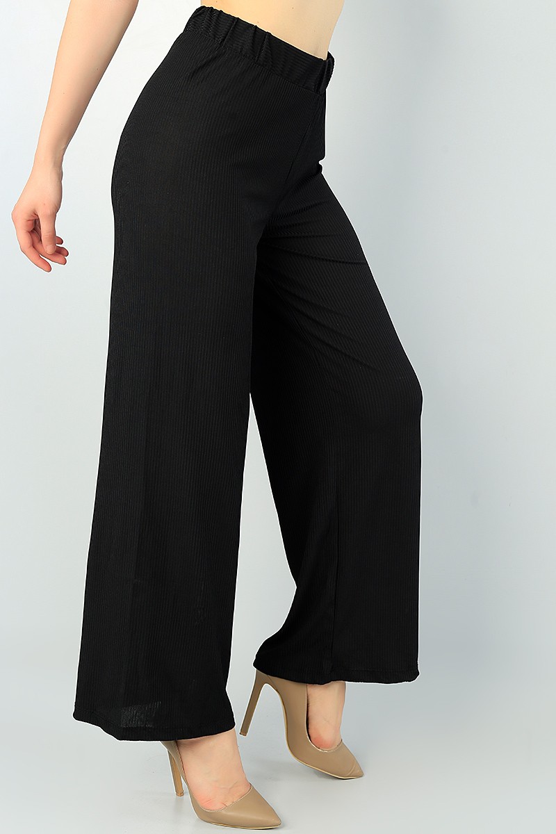 Siyah Bol Paça Bayan Fitilli Pantolon 67980