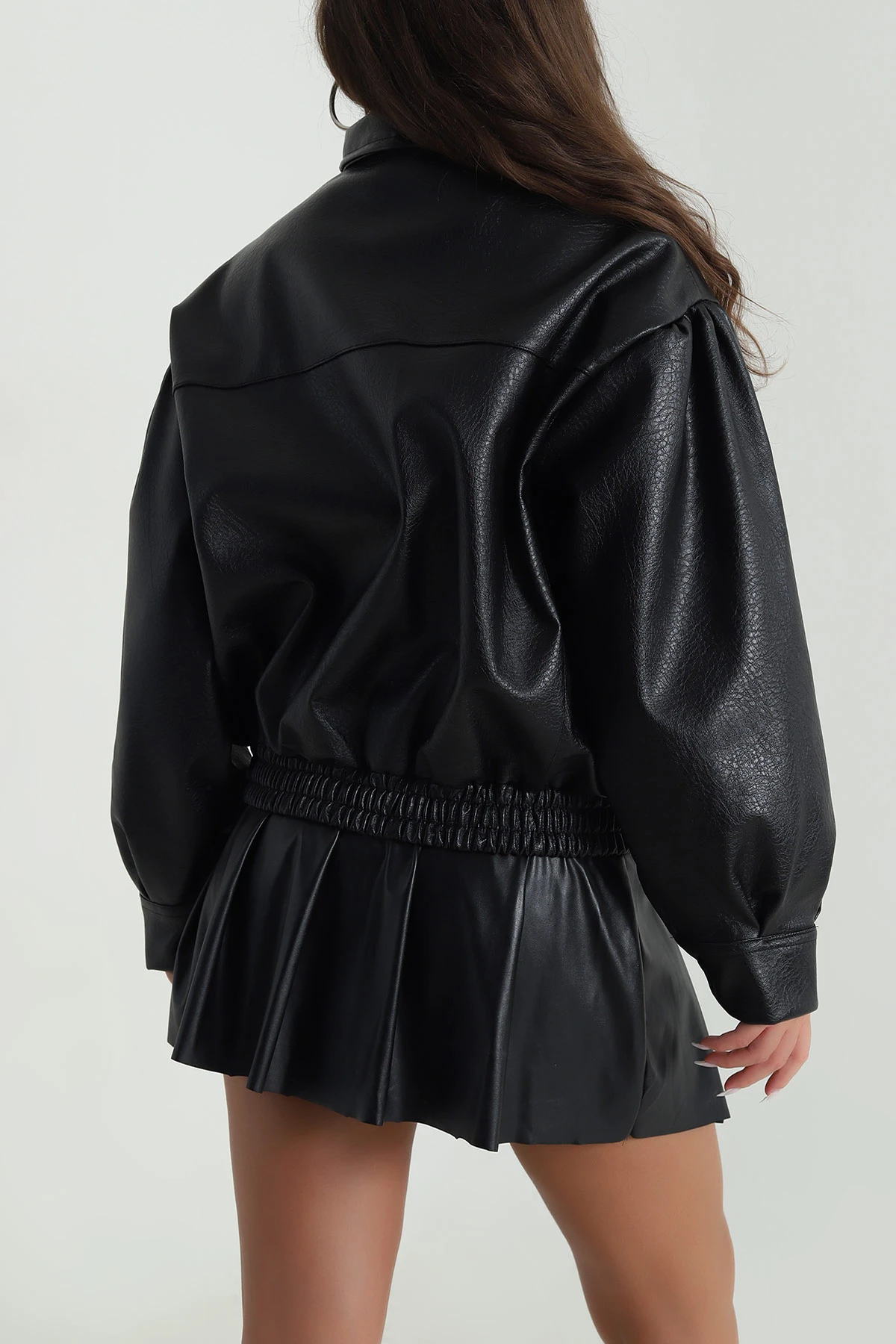 Siyah Bomber Deri Kadın Mont 489336