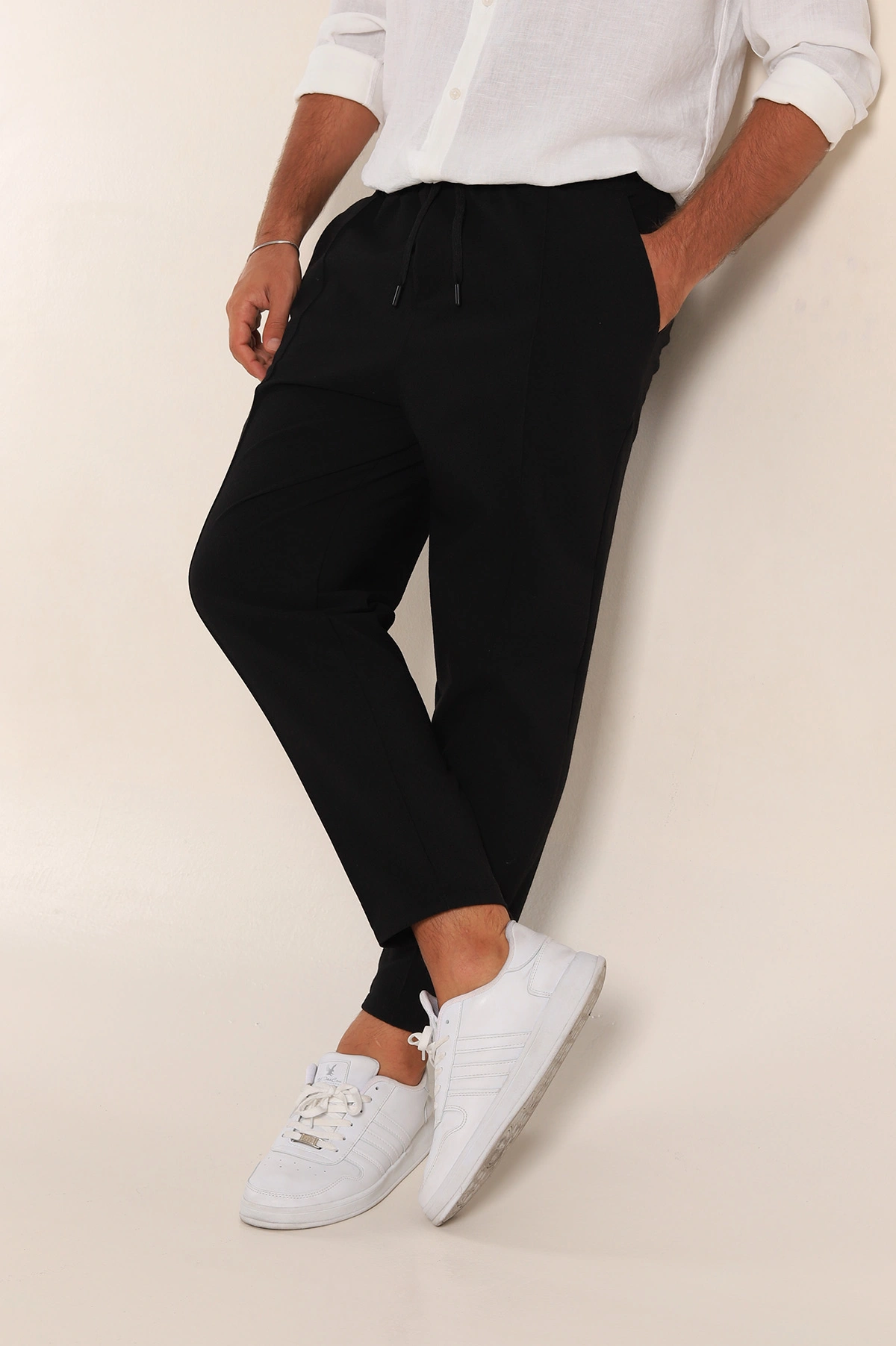 Siyah Boyfriend Fit Gofre Kumaş Çimalı Erkek Kumaş Pantolon 290543