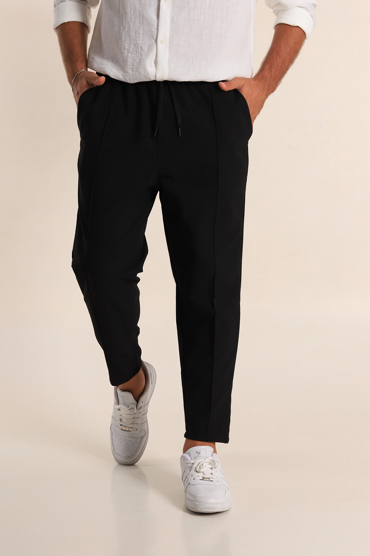 Siyah Boyfriend Fit Gofre Kumaş Çimalı Erkek Kumaş Pantolon 290543