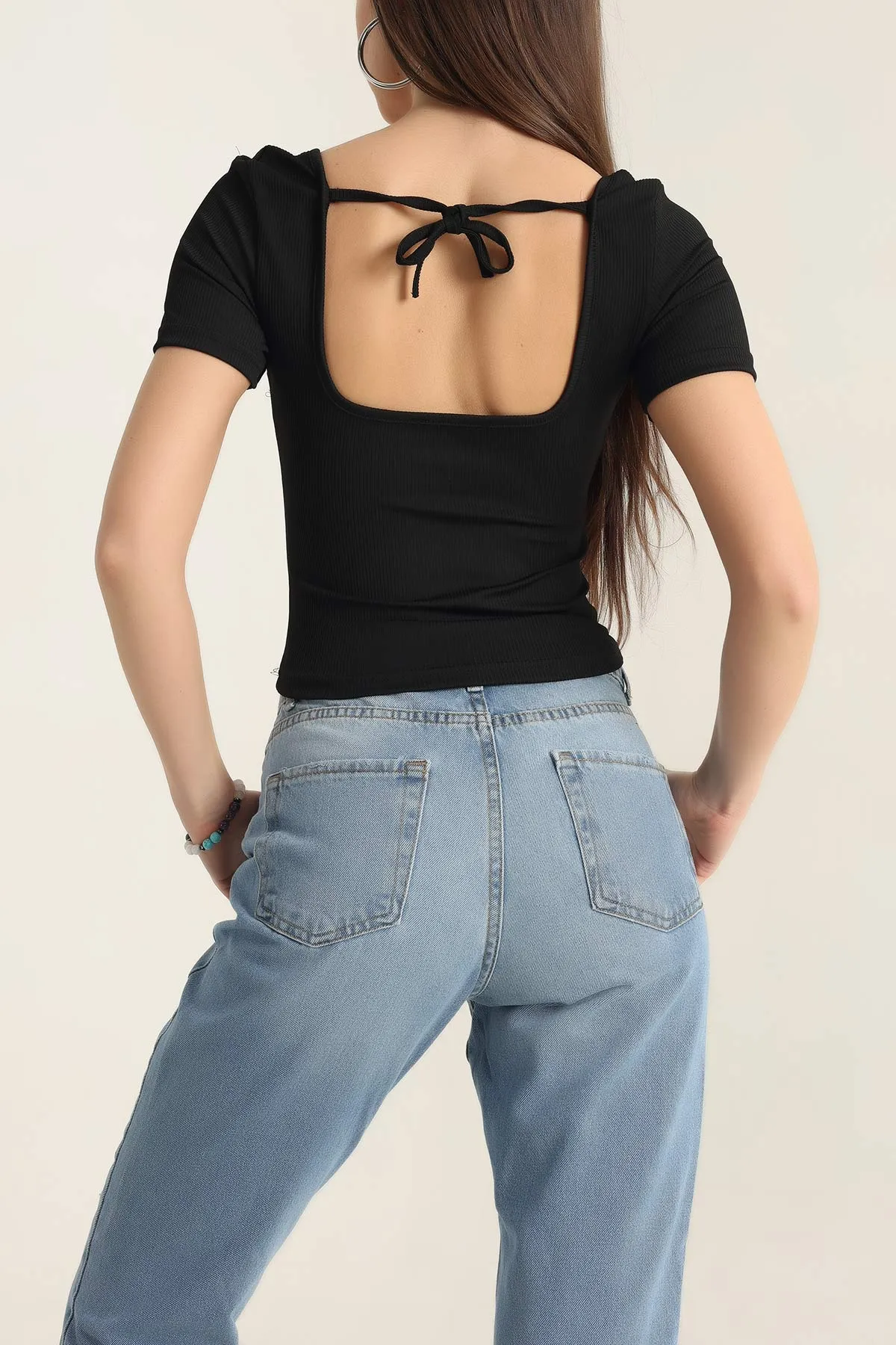 Siyah Bürümcük Kumaş Likralı Bluz 337414