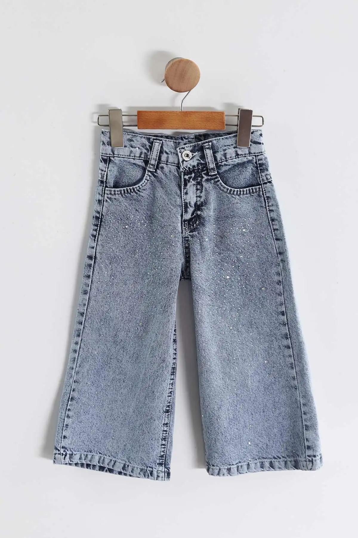 Siyah Buz Mavi(3-10 Yaş)   Taş Baskılı  Oysho Sweatli Kot Pantolonlu Kız Çocuk 2'li Takım 439891