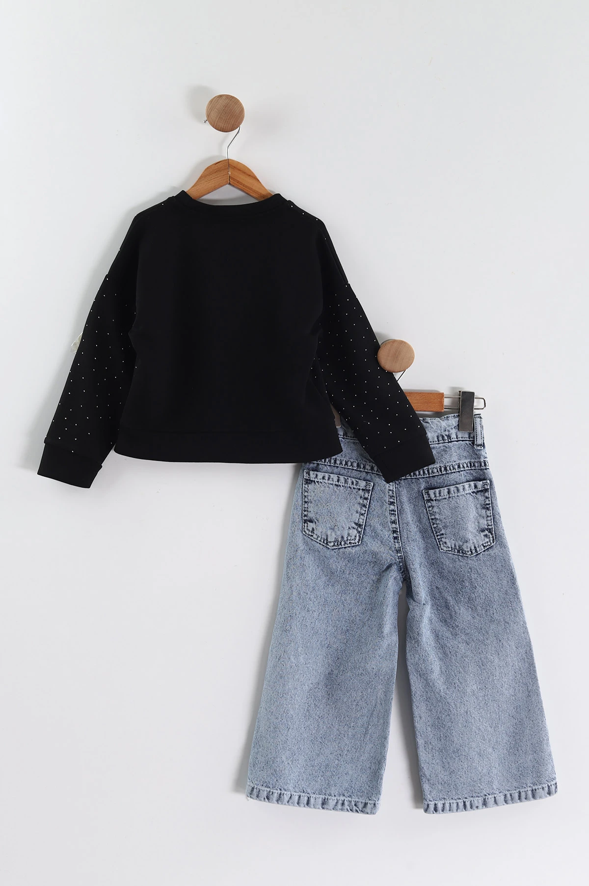 Siyah Buz Mavi(3-10 Yaş)   Taş Baskılı  Oysho Sweatli Kot Pantolonlu Kız Çocuk 2'li Takım 439891