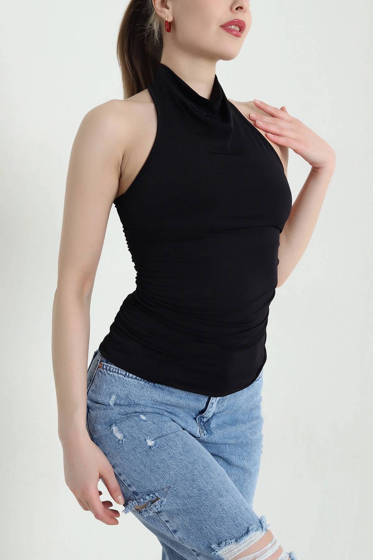 Siyah Büzgülü Buzzy Kadın Bluz 443993