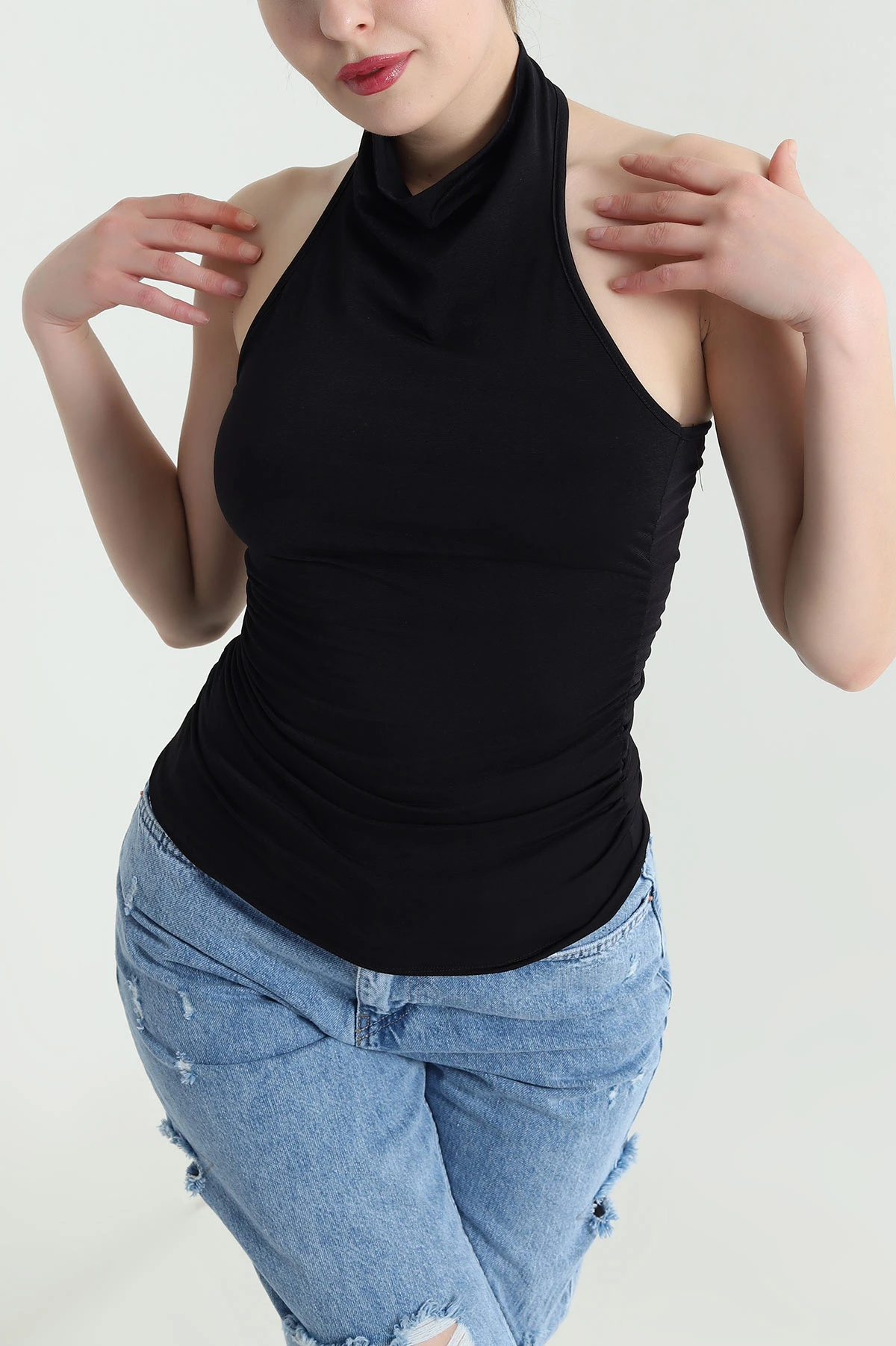 Siyah Büzgülü Buzzy Kadın Bluz 443993