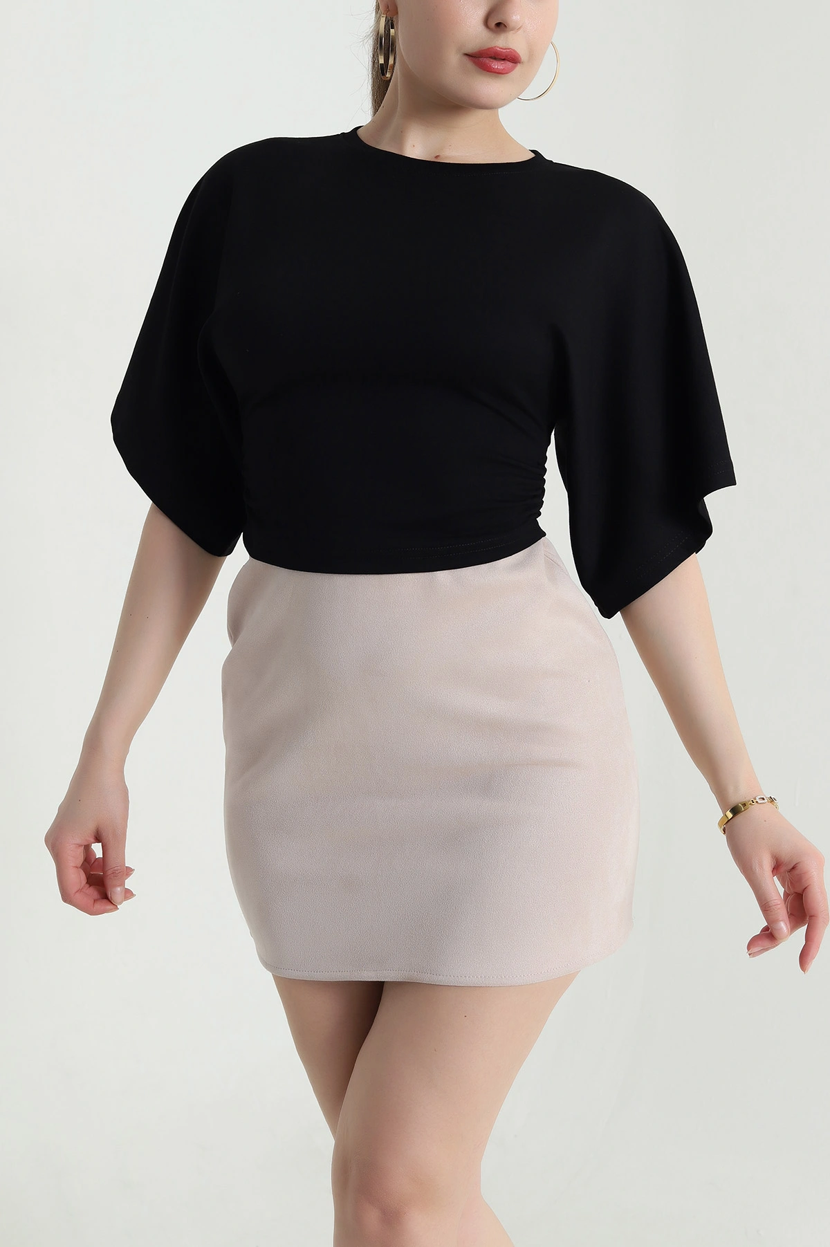 Siyah Büzgülü Crop Kadın Bluz 466223