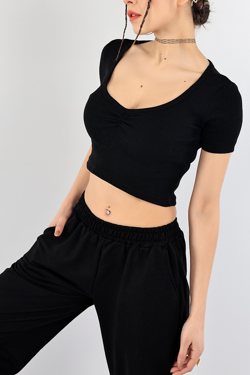 Siyah Büzgülü Fitilli Bluz 97821