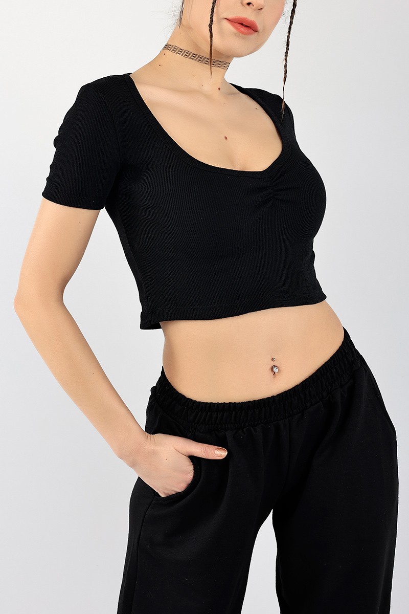 Siyah Büzgülü Fitilli Bluz 97821