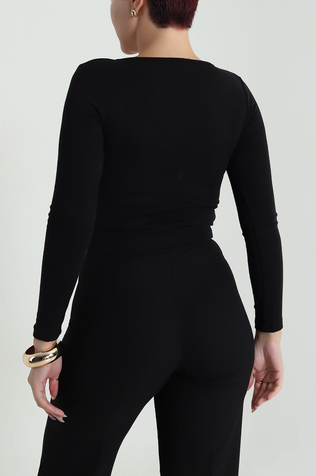 Siyah Büzgülü Kadın Body Bluz 483089