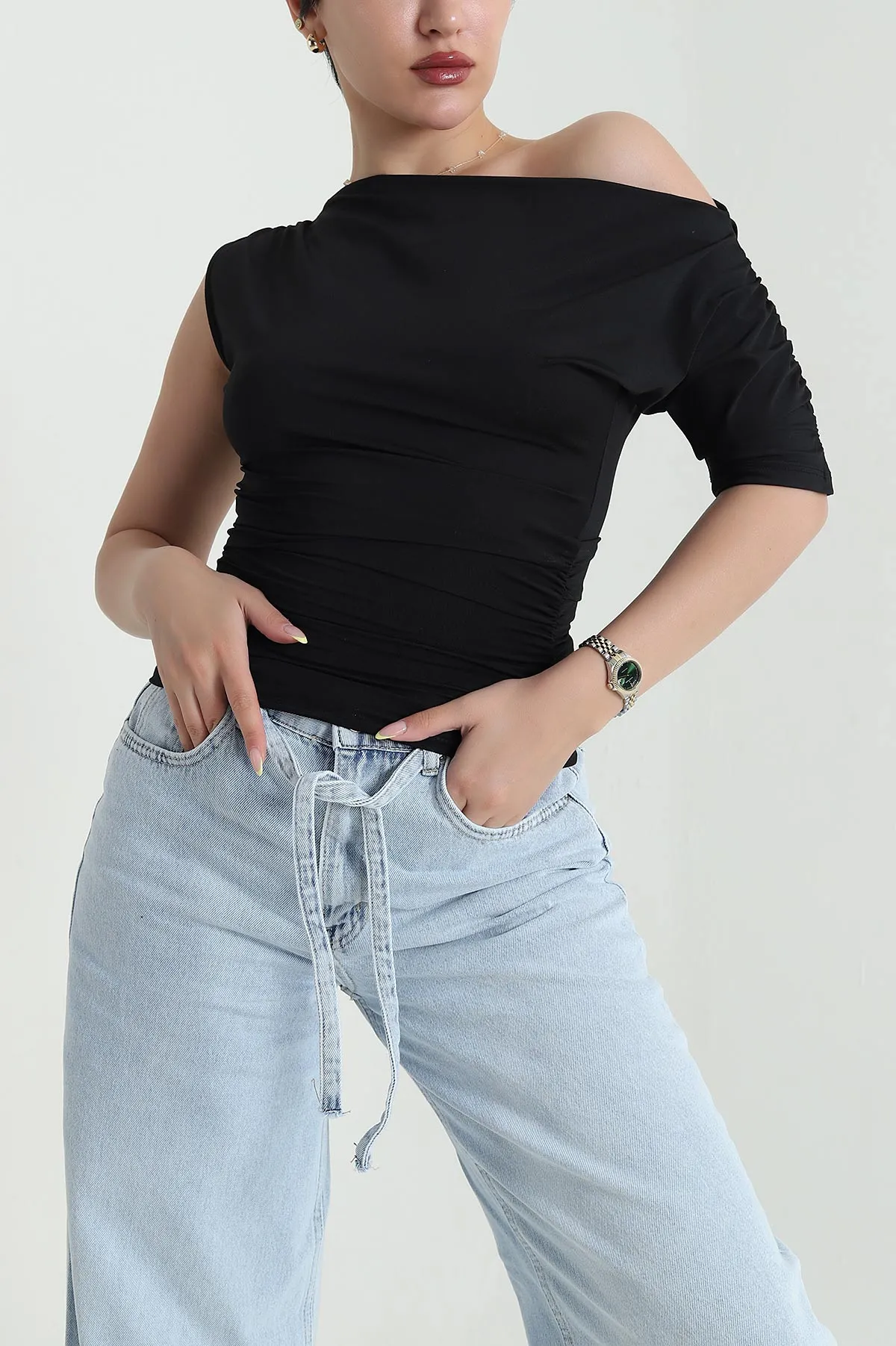 Siyah Büzgülü Kadın Sandy Bluz 467175