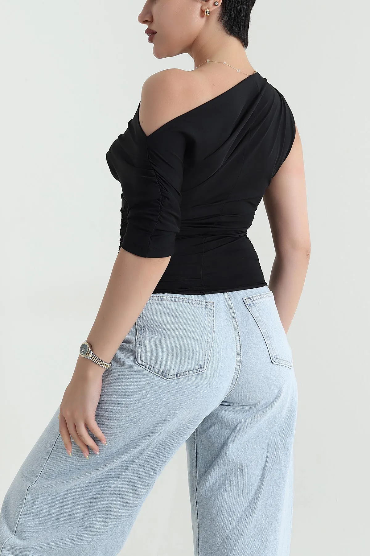 Siyah Büzgülü Kadın Sandy Bluz 467175