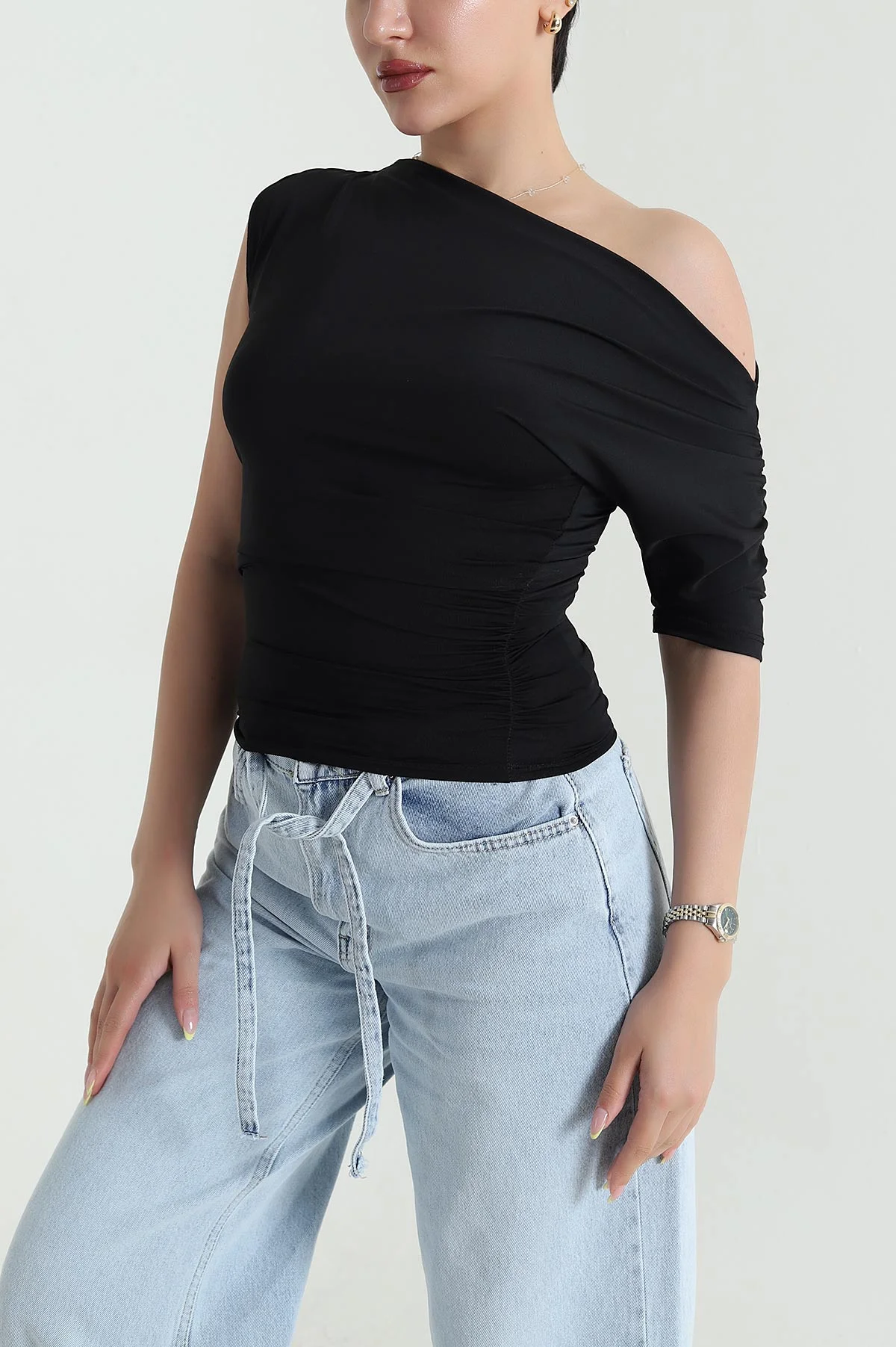 Siyah Büzgülü Kadın Sandy Bluz 467175