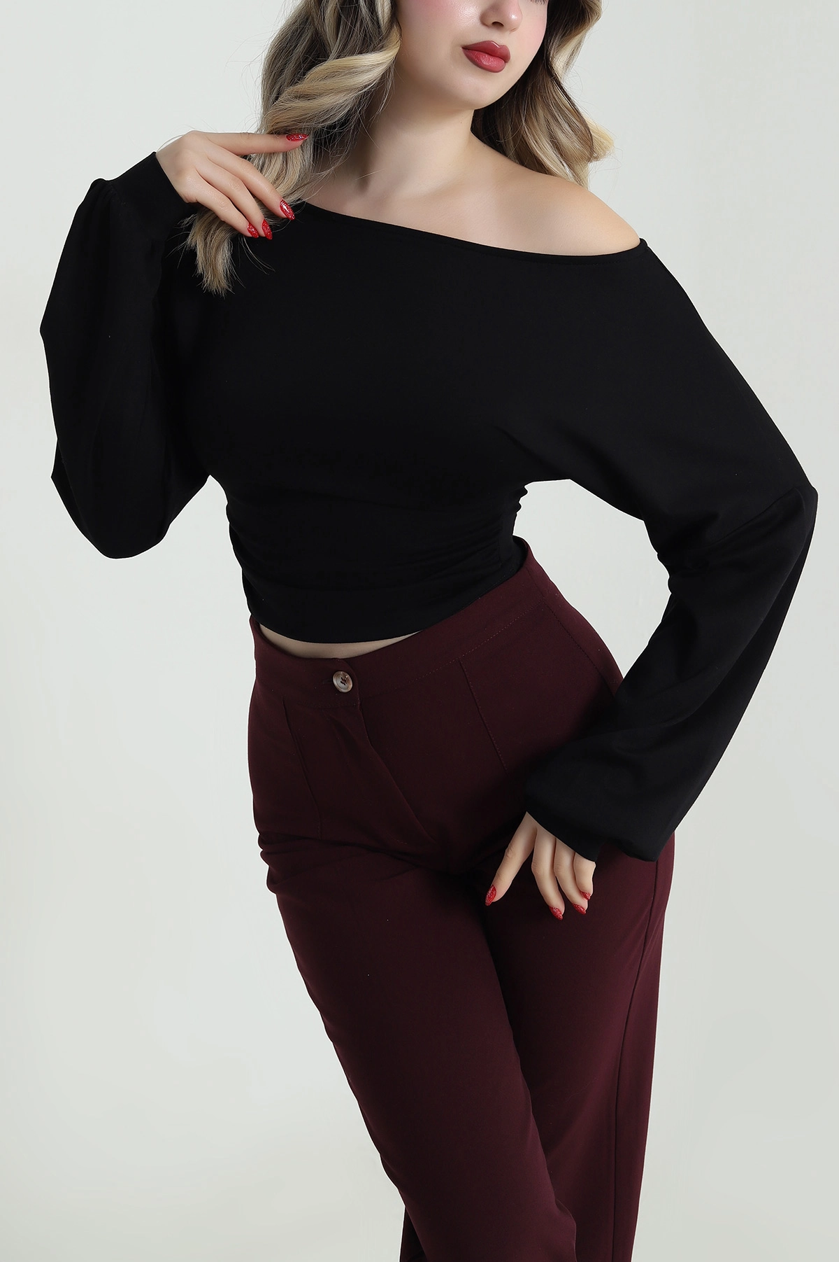 Siyah Büzgülü Modal Kadın Bluz 484963