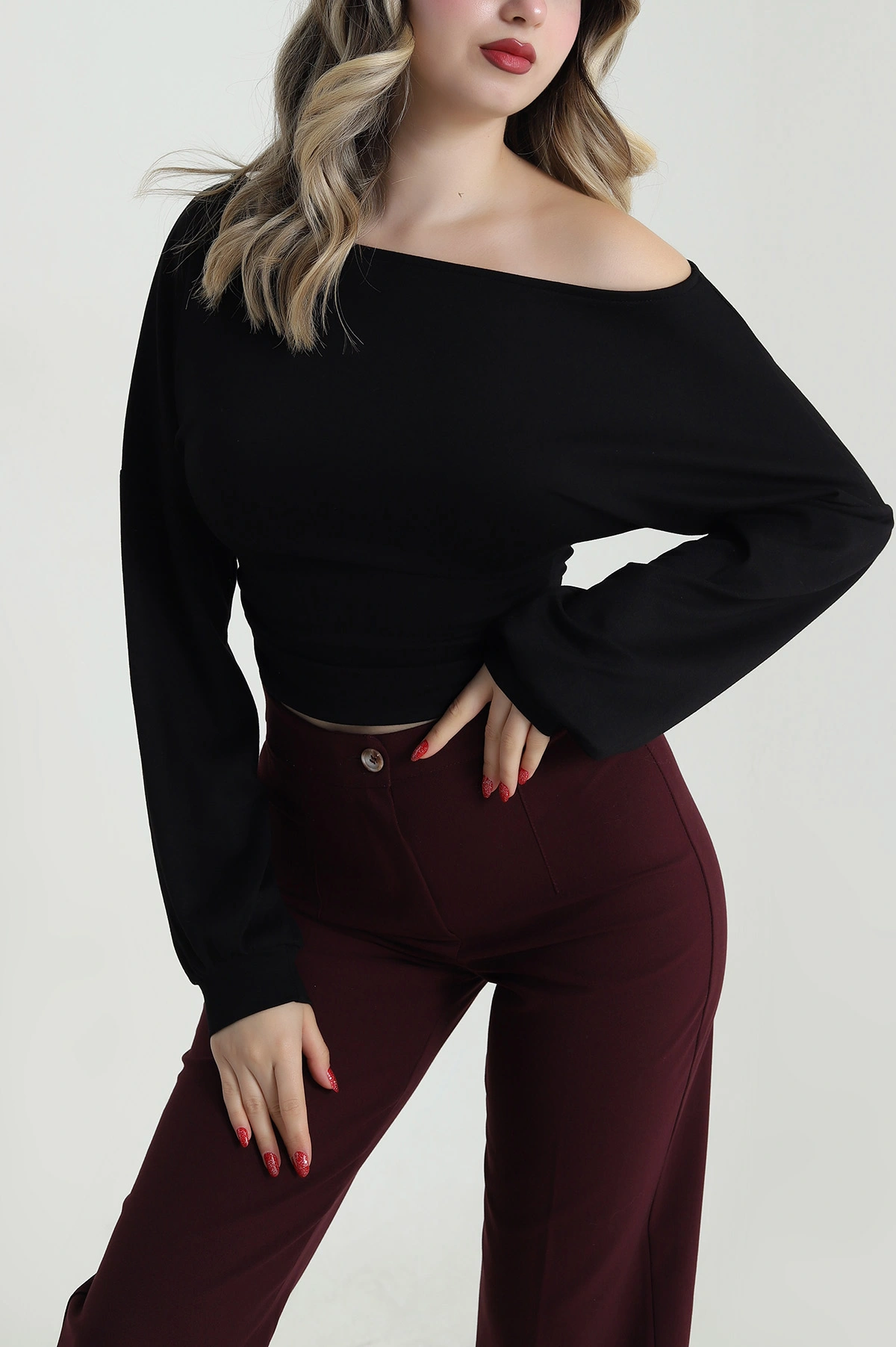 Siyah Büzgülü Modal Kadın Bluz 484963