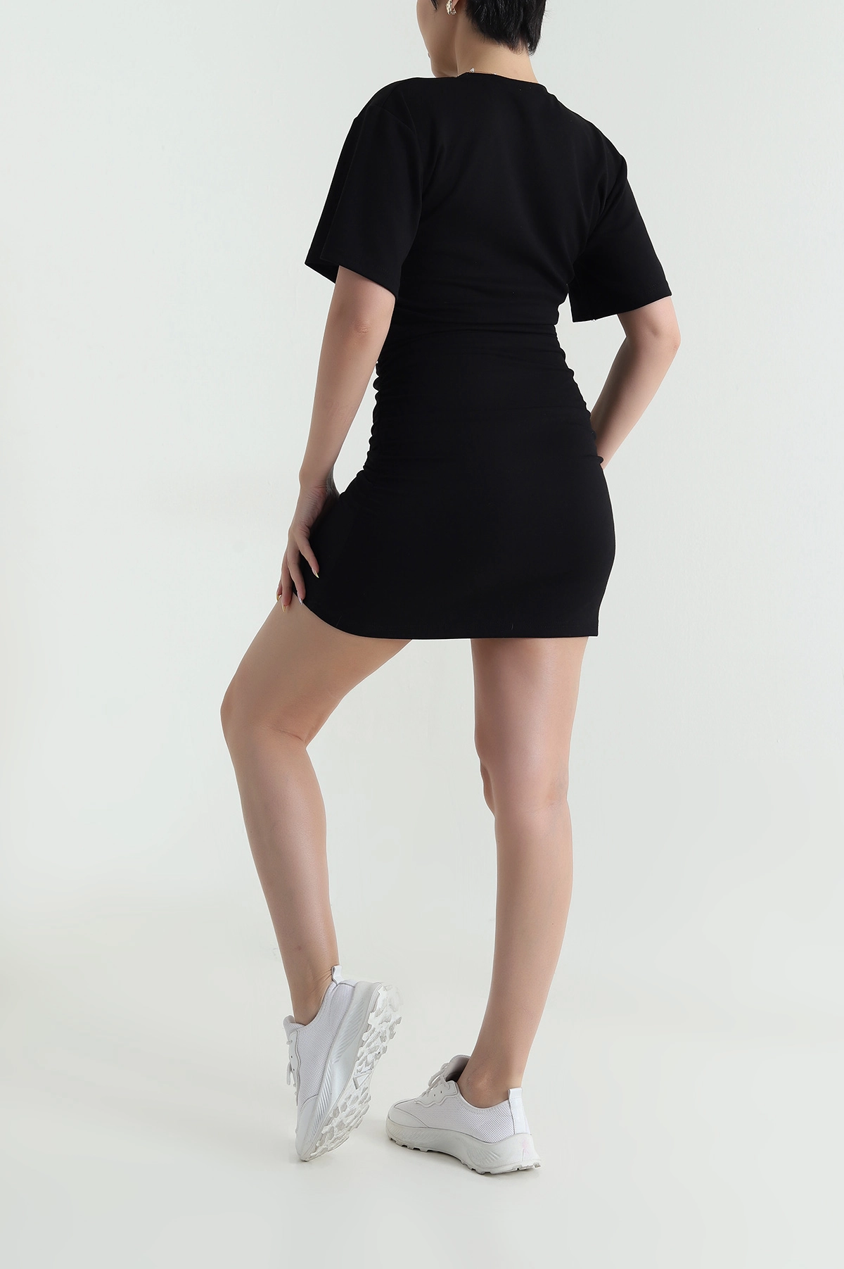 Siyah Büzgülü Modal Kadın Elbise 466186