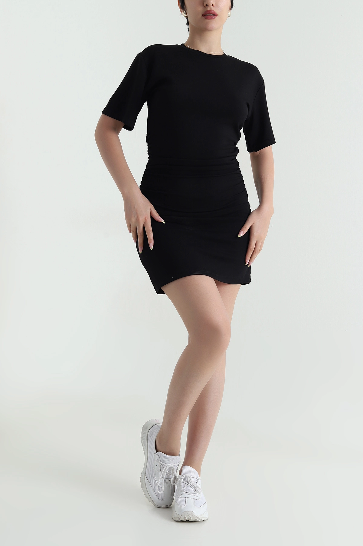 Siyah Büzgülü Modal Kadın Elbise 466186